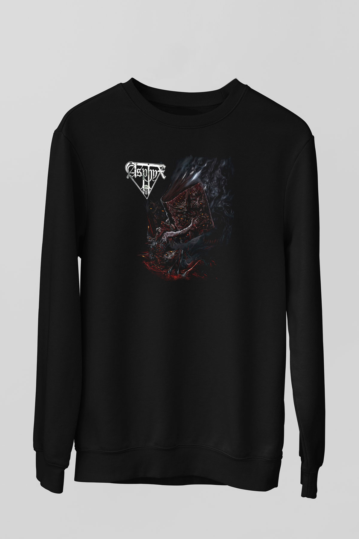 Asphyx Baskılı Unisex Siyah Sweatshirt