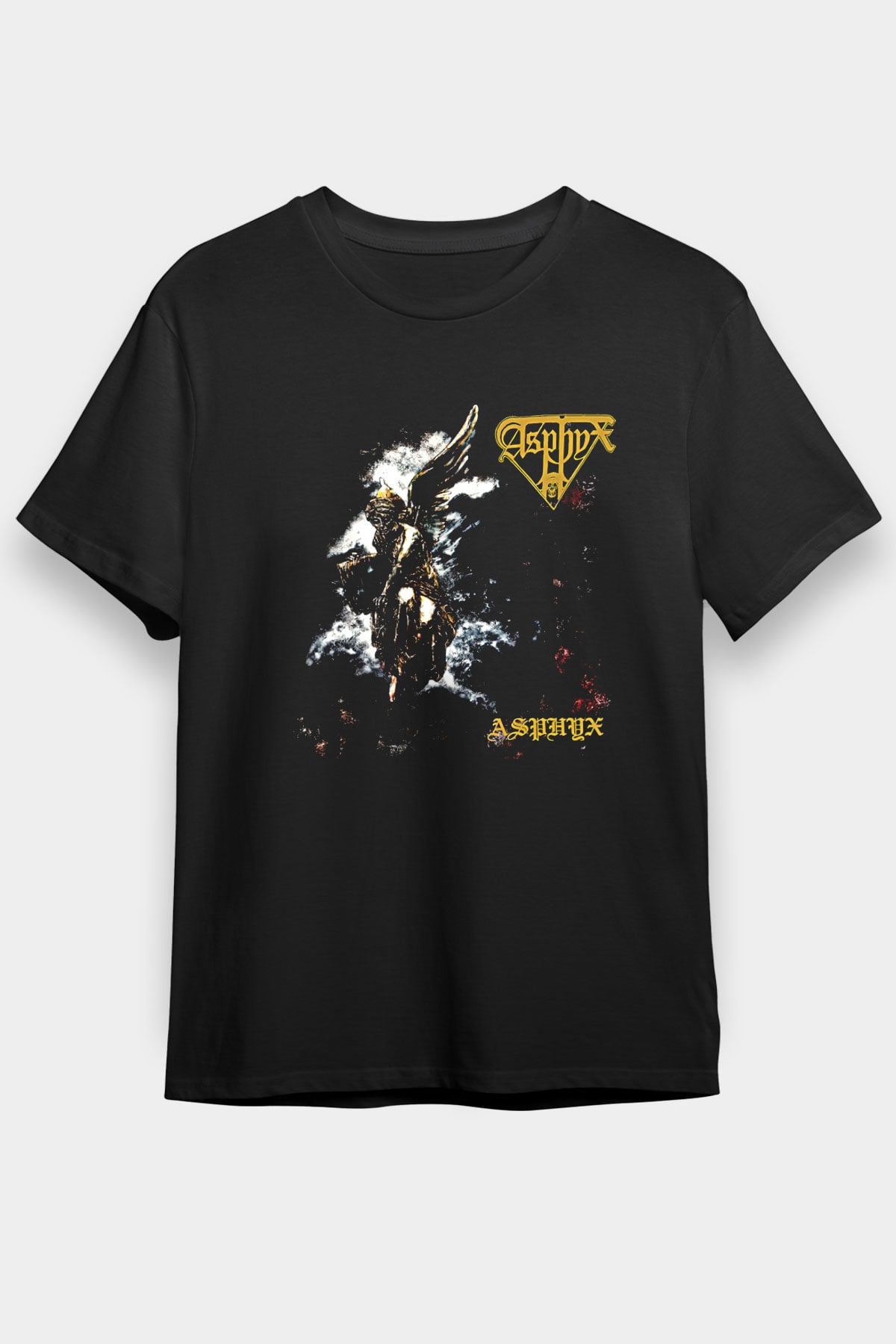 Asphyx Baskılı Unisex Siyah Tişört - Tshirt