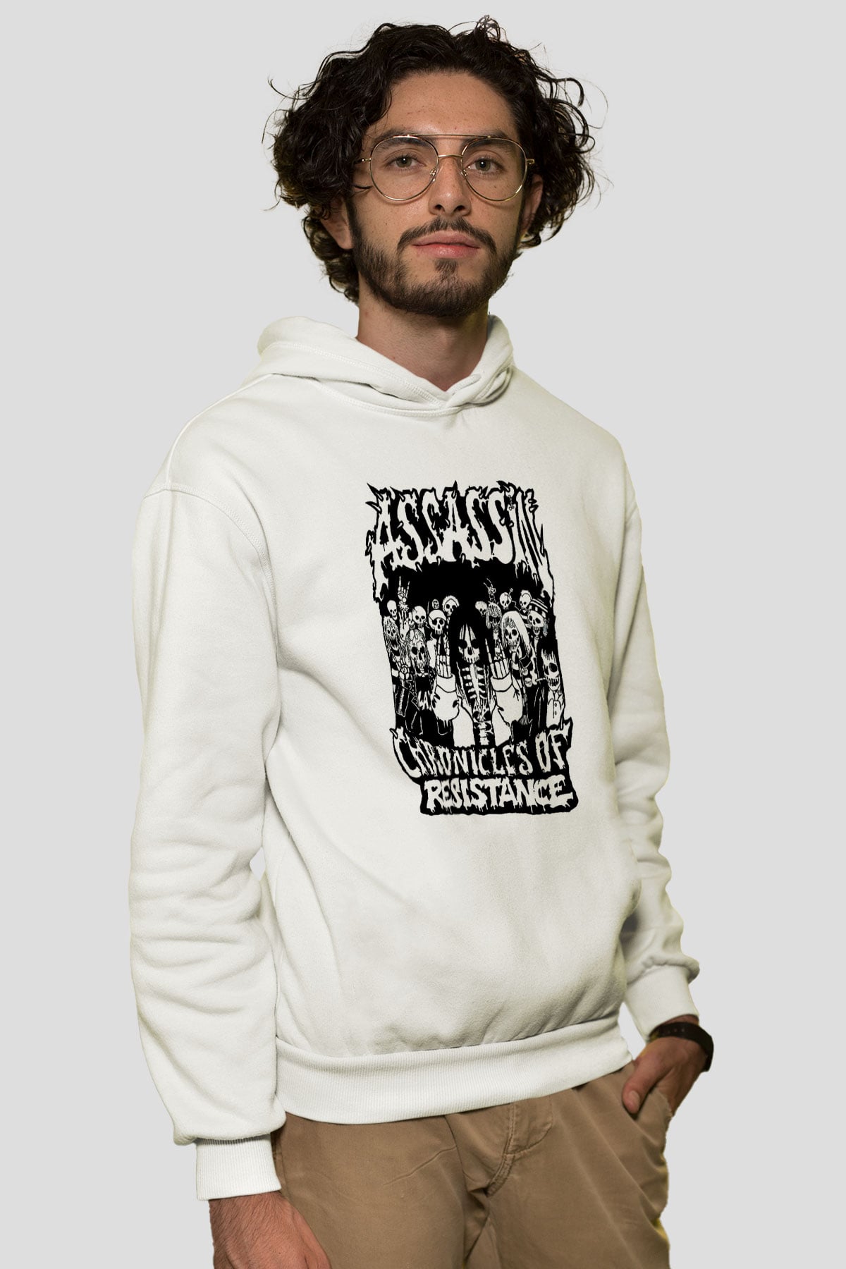Assassin Baskılı Unisex Beyaz Hoodie