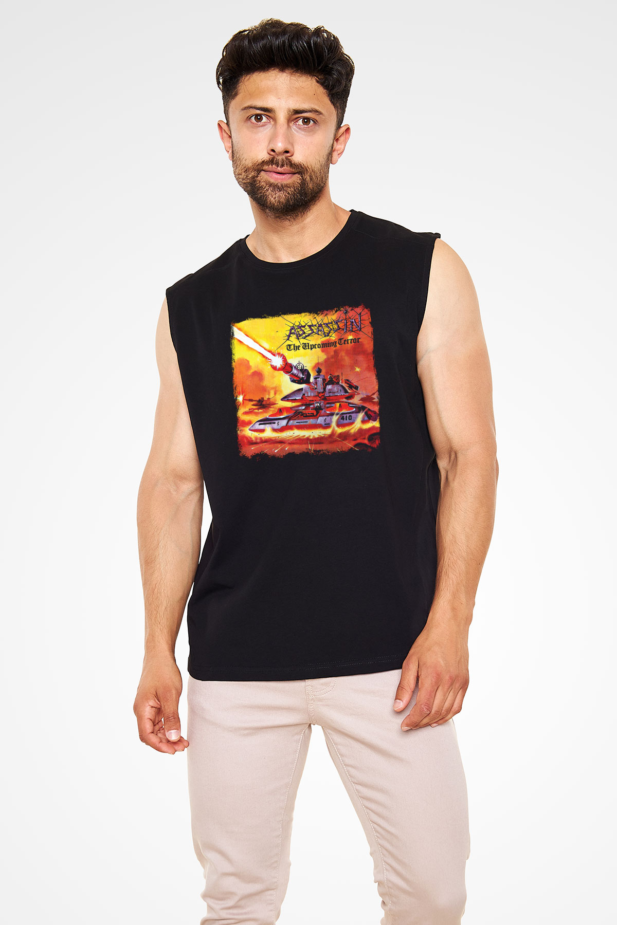 Assassin Baskılı Unisex Siyah Kolsuz Tişört