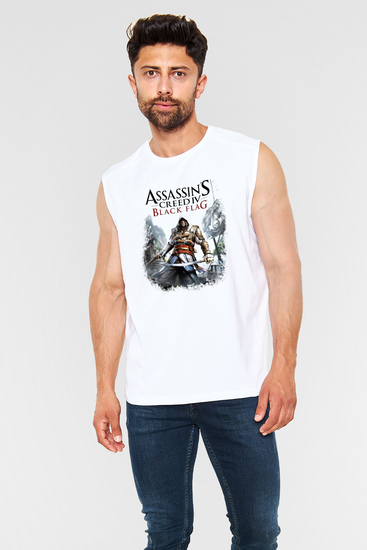 Assassins Creed Beyaz Unisex Kolsuz Tişört