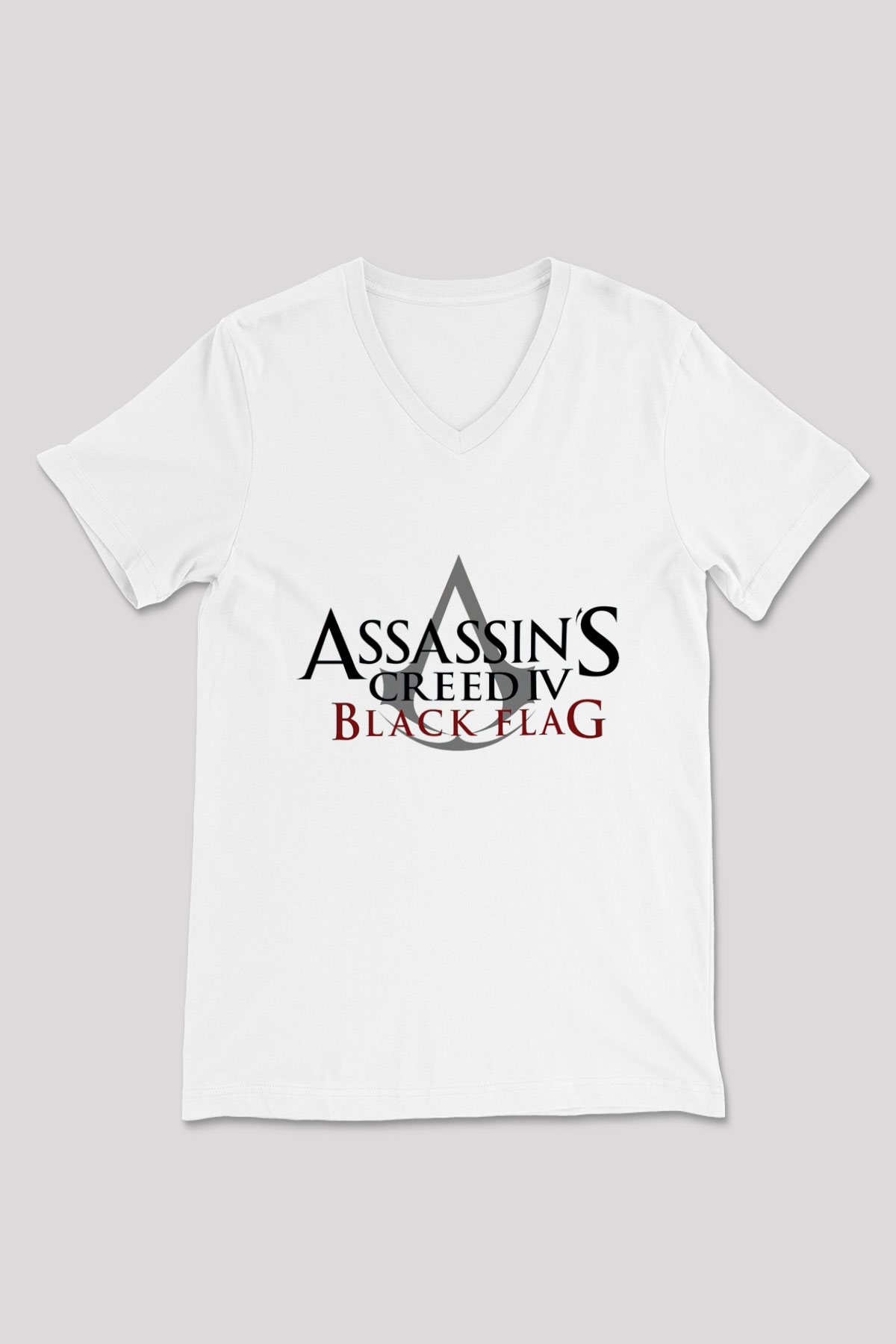 Assassins Creed Beyaz Unisex V Yaka Tişört T-Shirt