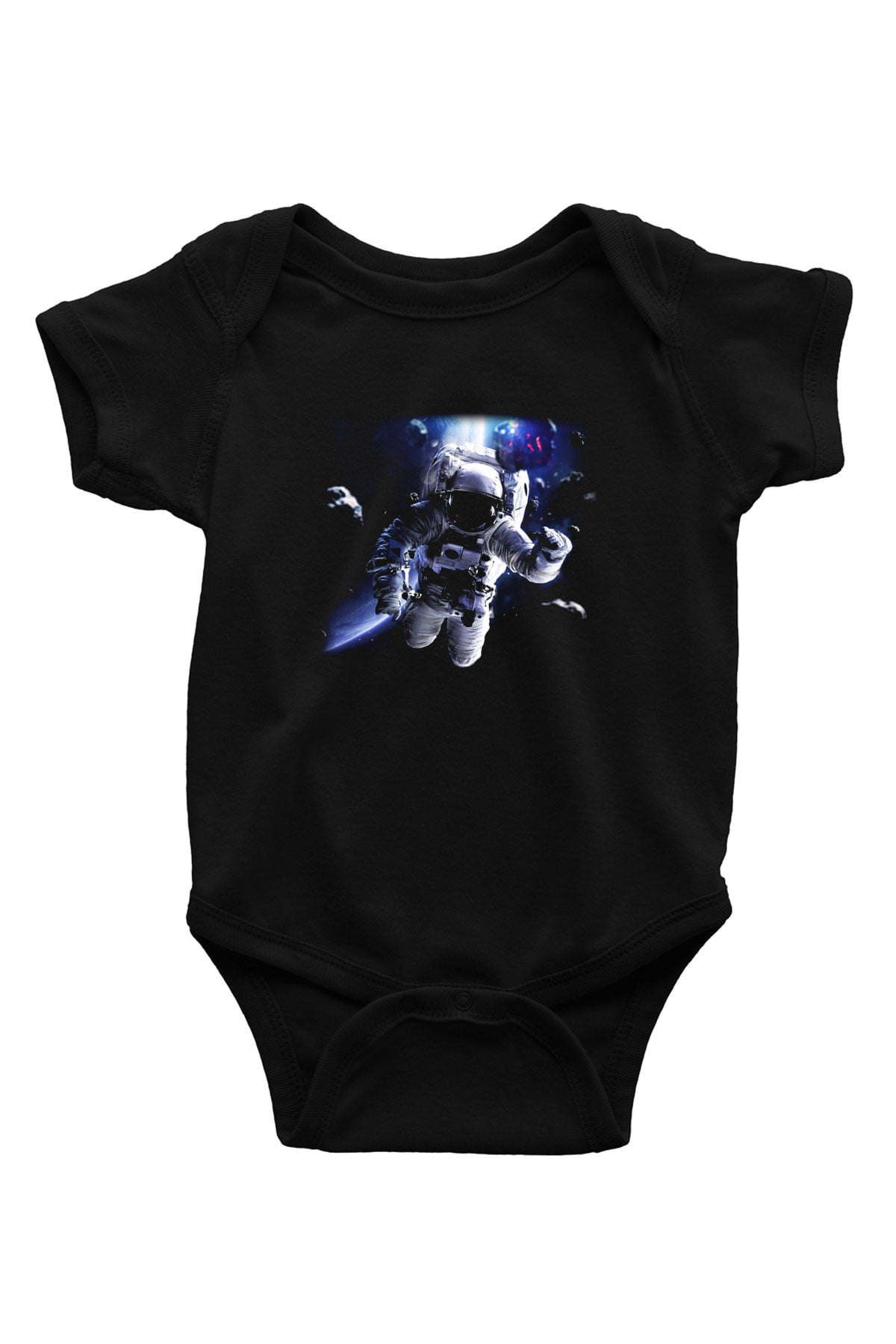 Asteroit Baskılı Siyah Bebek Body - Zıbın