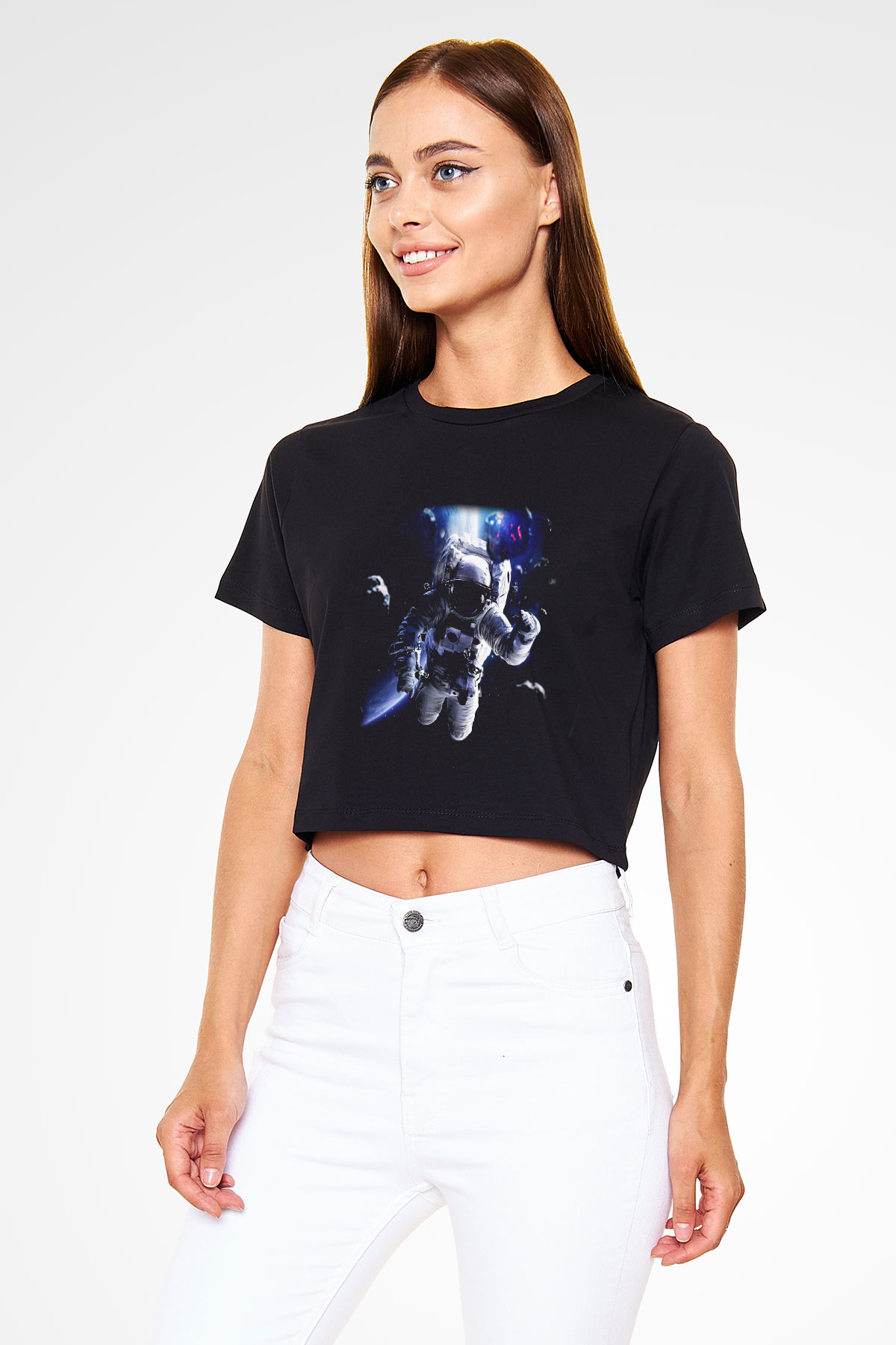 Asteroit Siyah Crop Top Tişört