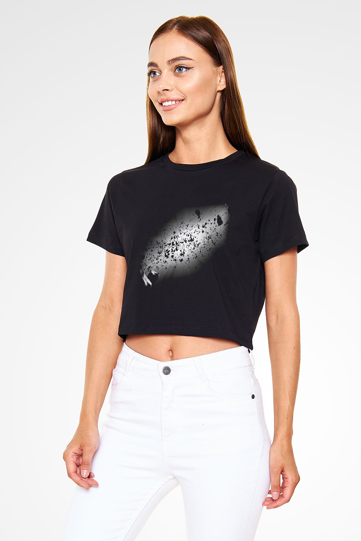 Asteroit Siyah Crop Top Tişört