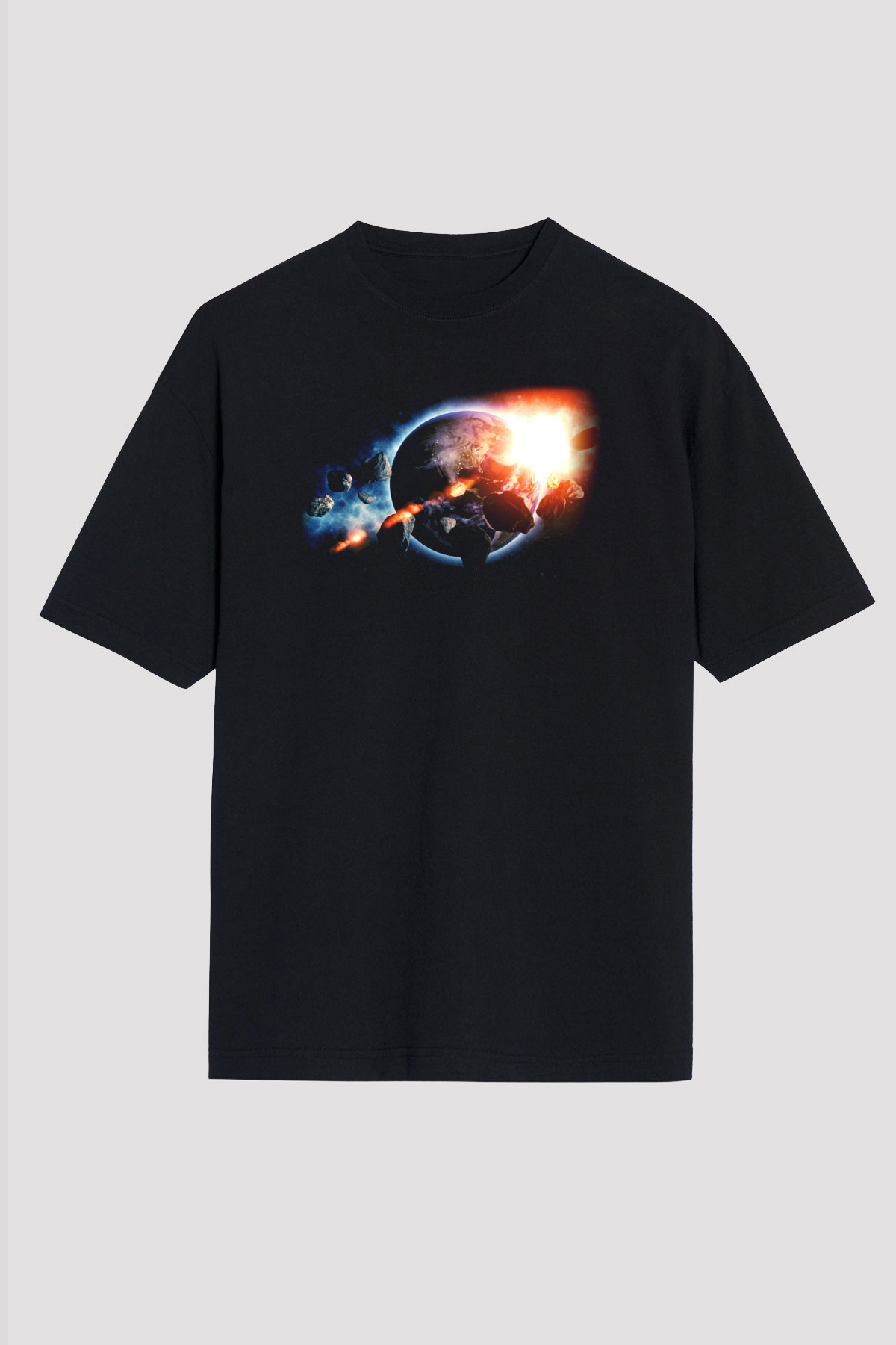 Asteroit Siyah Unisex Oversize Tişört T-Shirt