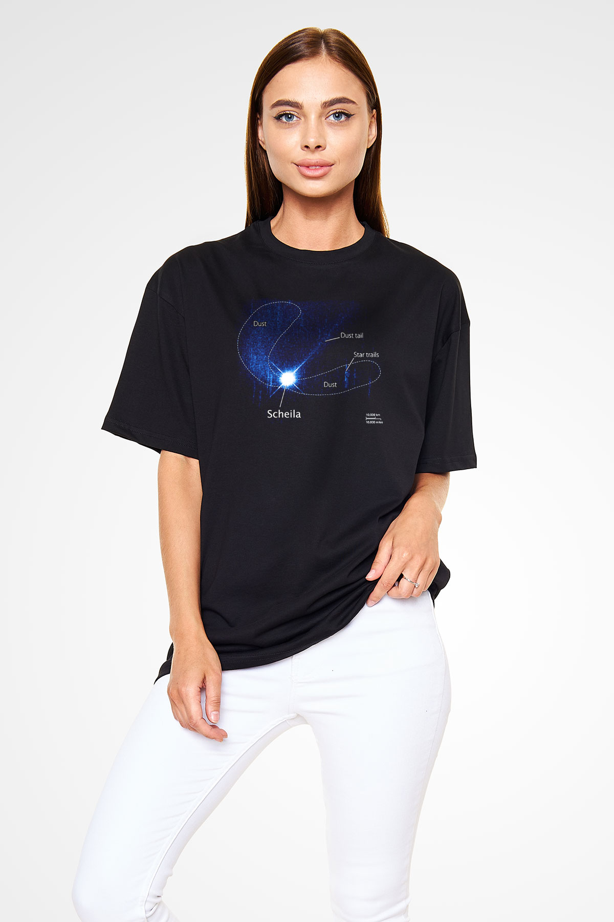 Asteroit Siyah Unisex Oversize Tişört T-Shirt