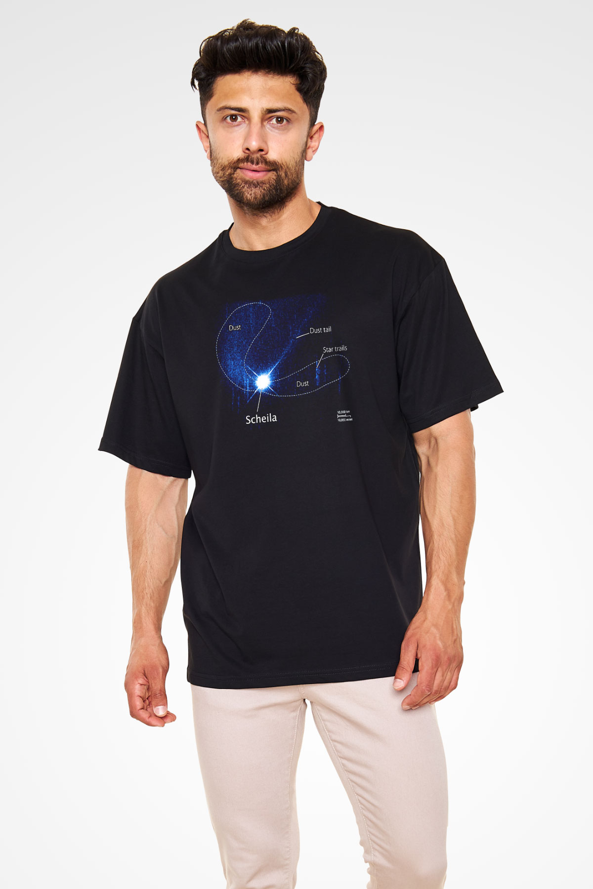 Asteroit Siyah Unisex Oversize Tişört T-Shirt