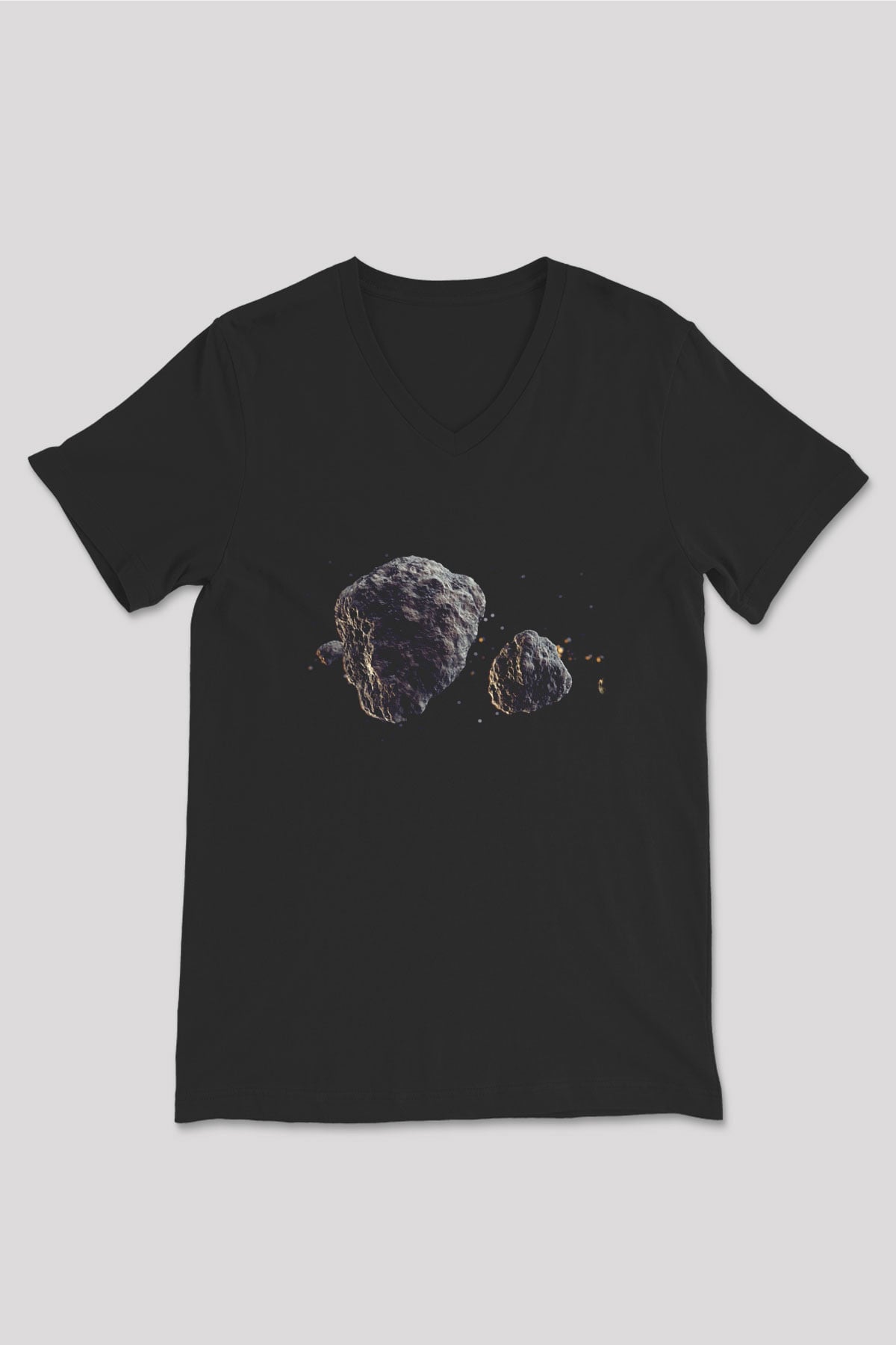 Asteroit Siyah Unisex V Yaka Tişört