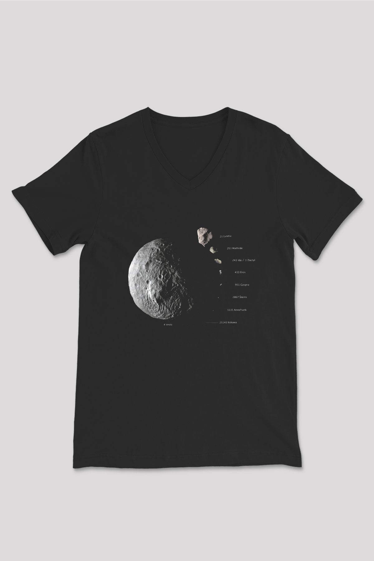 Asteroit Siyah Unisex V Yaka Tişört