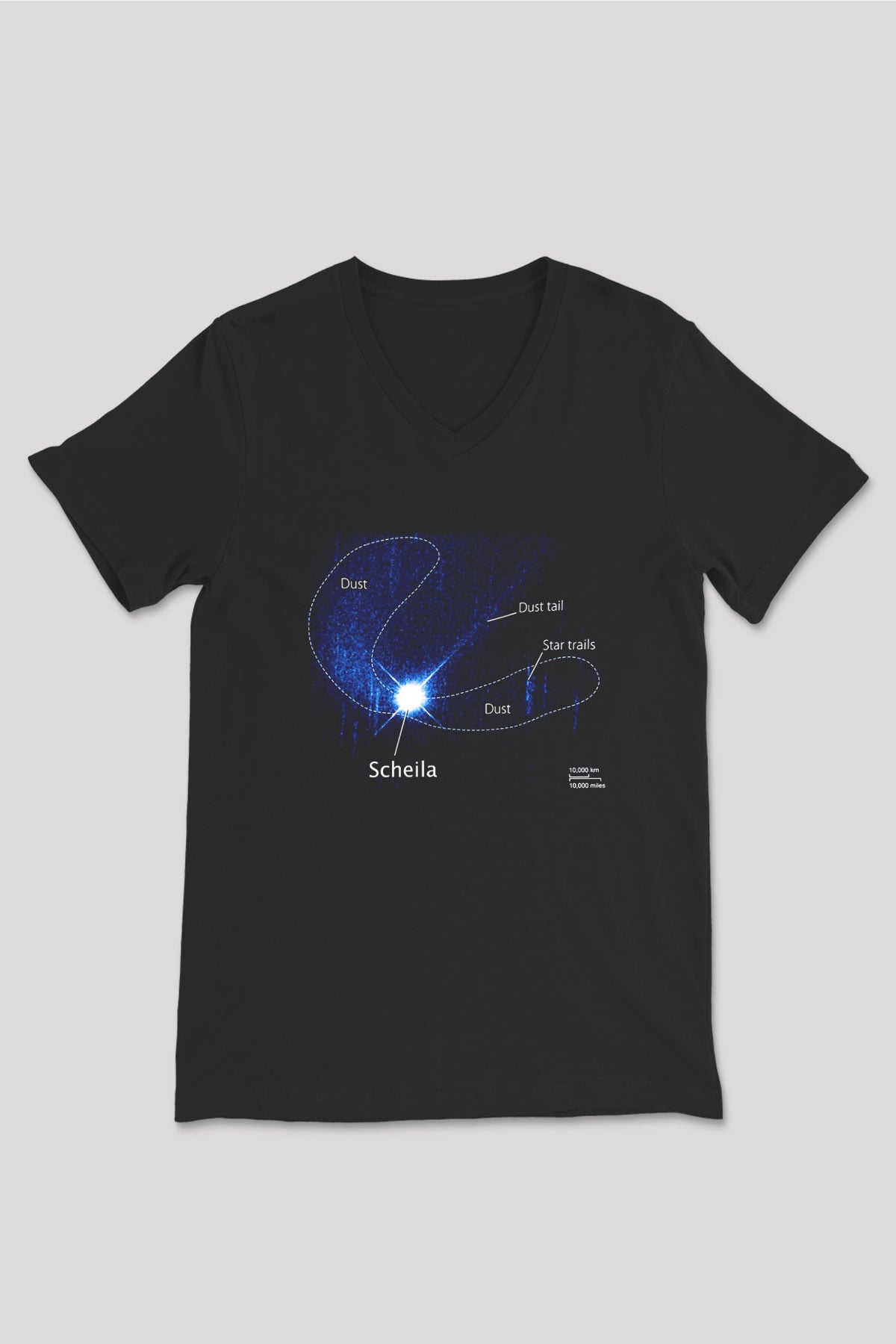 Asteroit Siyah Unisex V Yaka Tişört T-Shirt