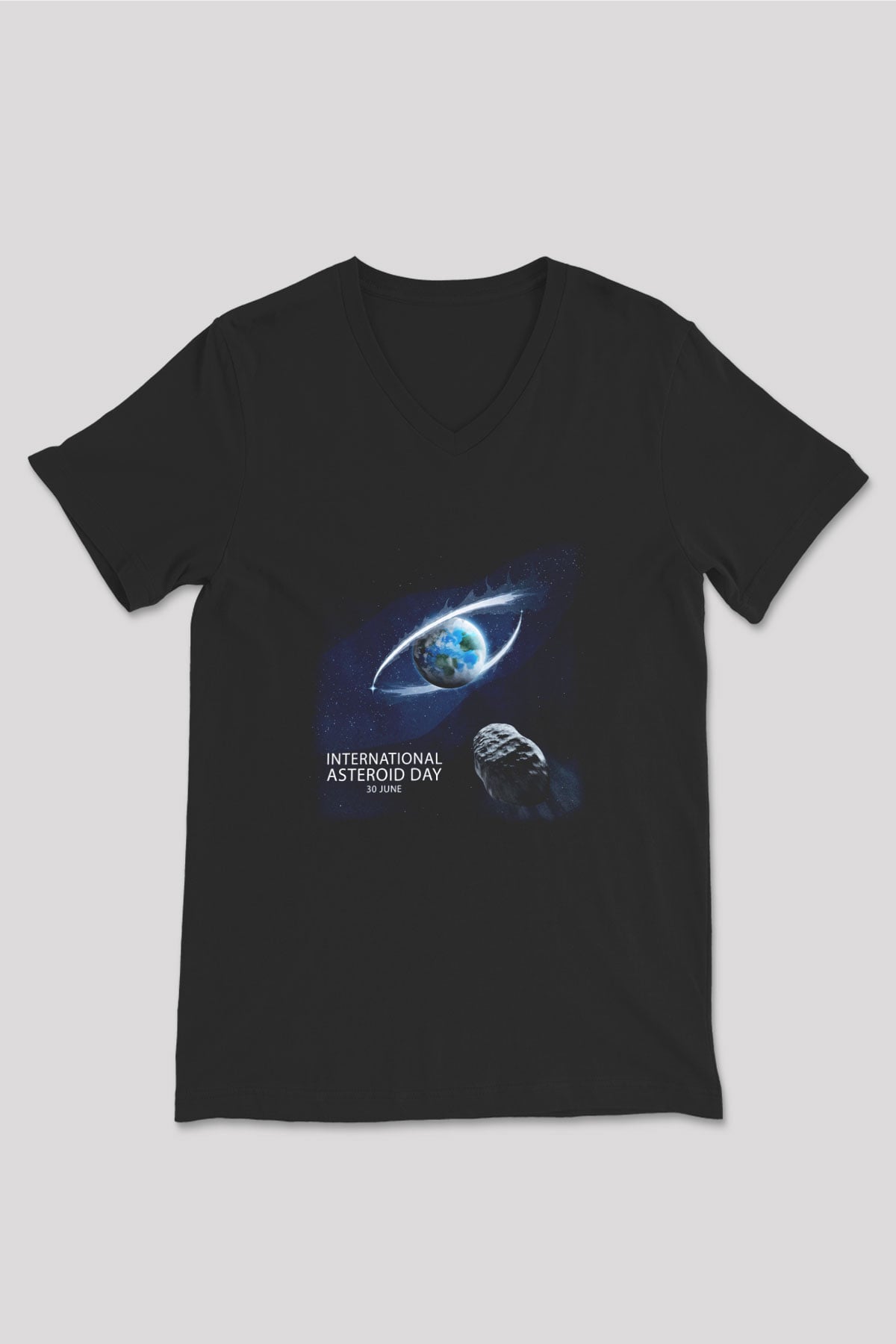 Asteroit Siyah Unisex V Yaka Tişört T-Shirt