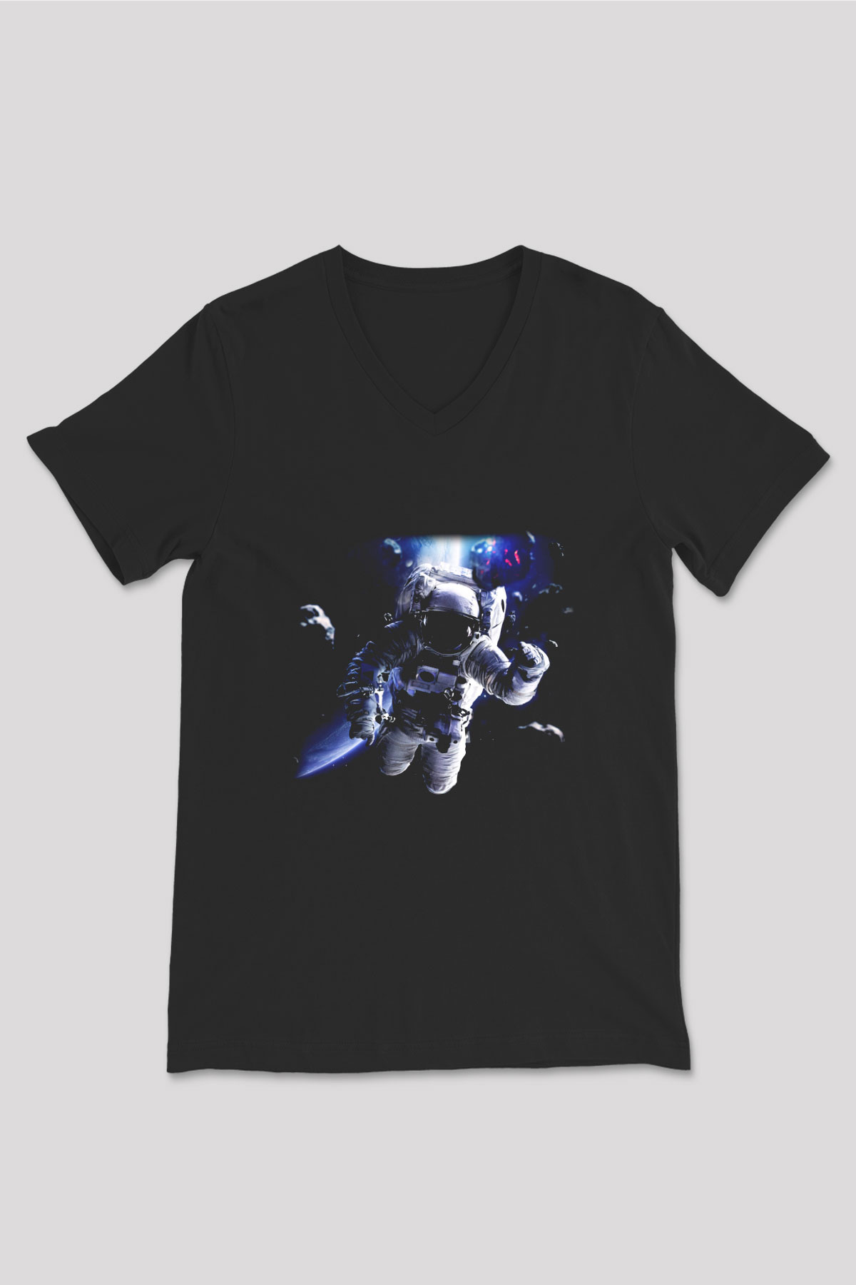 Asteroit Siyah Unisex V Yaka Tişört T-Shirt