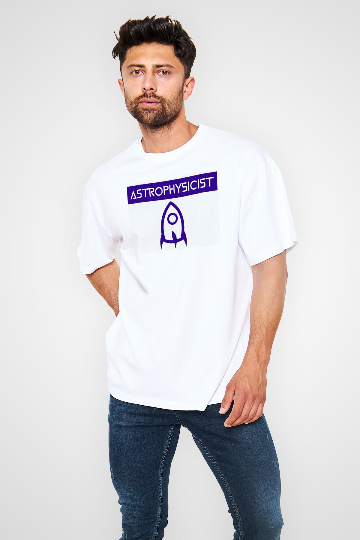 Astrofizikçi Beyaz Oversize Tişört Oversize T-shirt - TişörtFabrikası