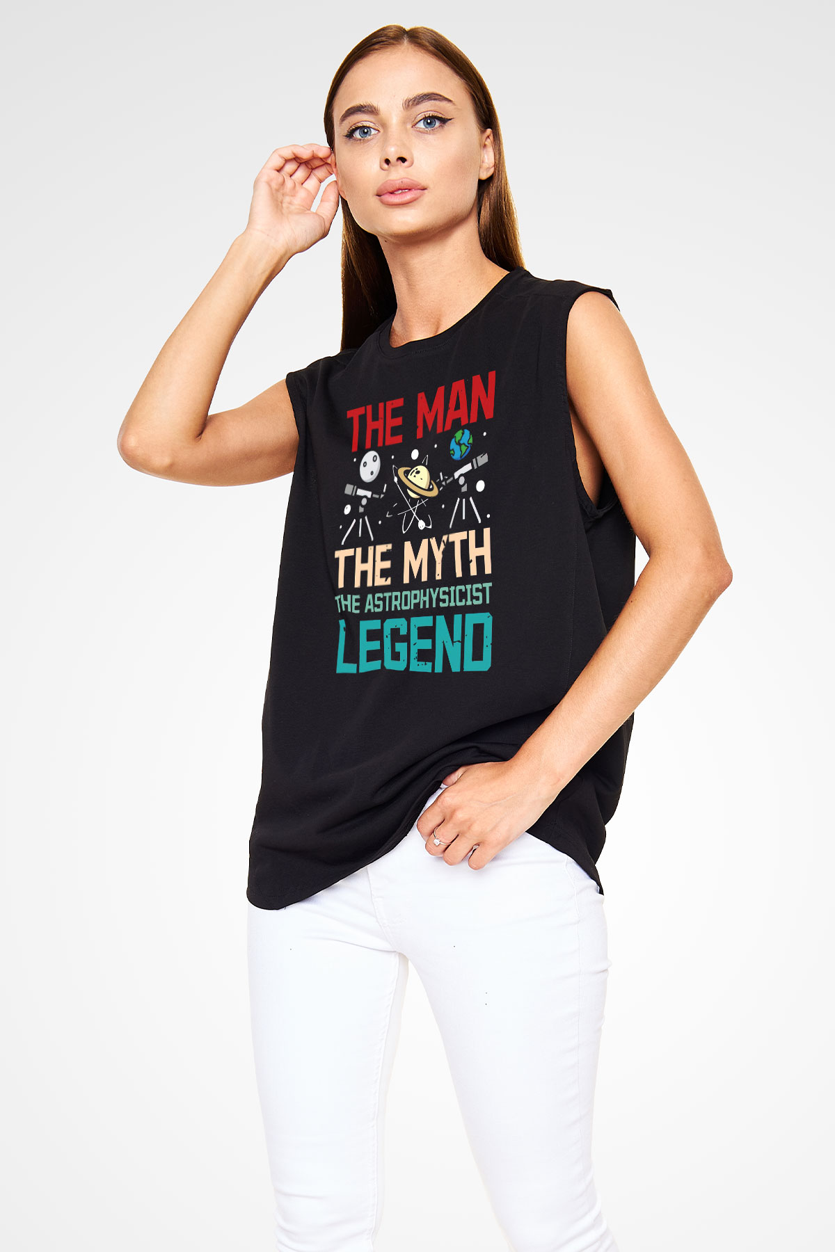 Astrofizikçi Siyah Unisex Kolsuz Tişört