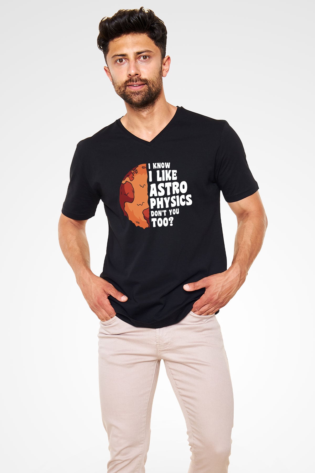 Astrofizikçi Siyah Unisex V Yaka Tişört