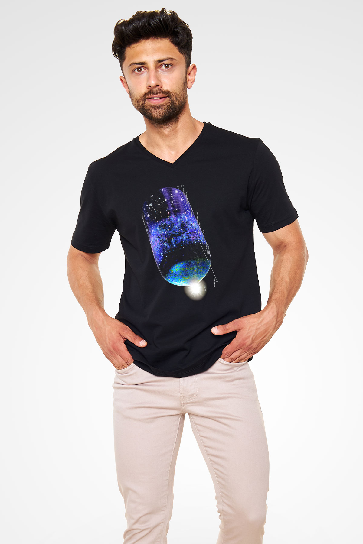 Astrofizikçi Siyah Unisex V Yaka Tişört T-Shirt
