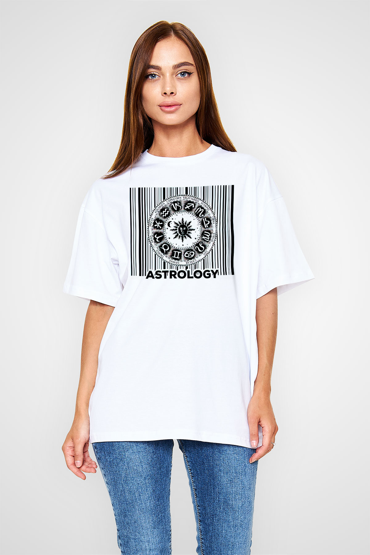 Astrolog Beyaz Oversize Tişört Oversize T-shirt - TişörtFabrikası