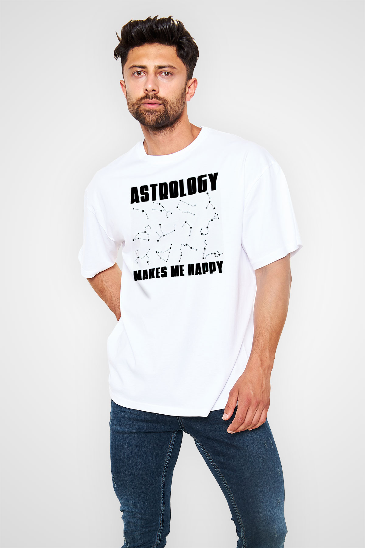 Astrolog Beyaz Oversize Tişört Oversize T-shirt - TişörtFabrikası