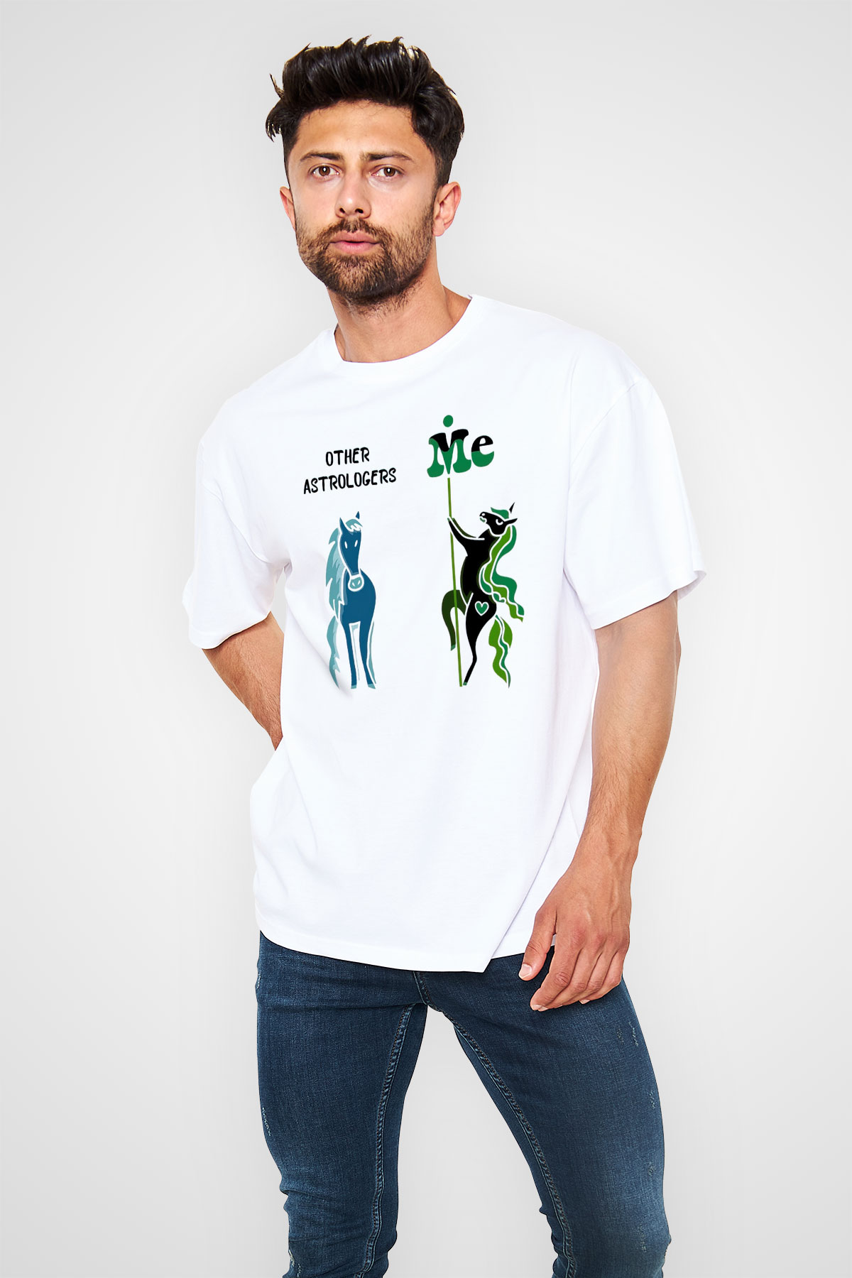 Astrolog Beyaz Oversize Tişört Oversize T-shirt - TişörtFabrikası