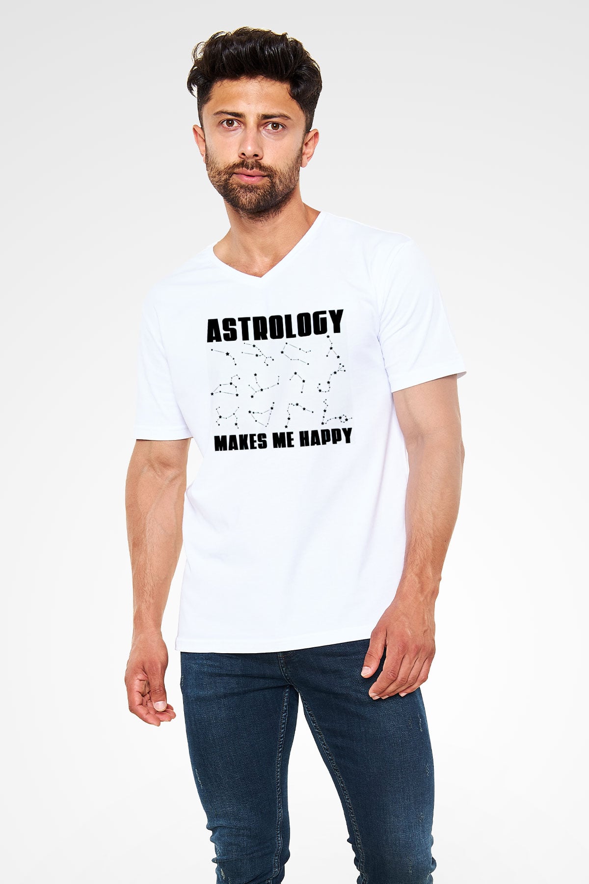 Astrolog Beyaz Unisex V Yaka Tişört