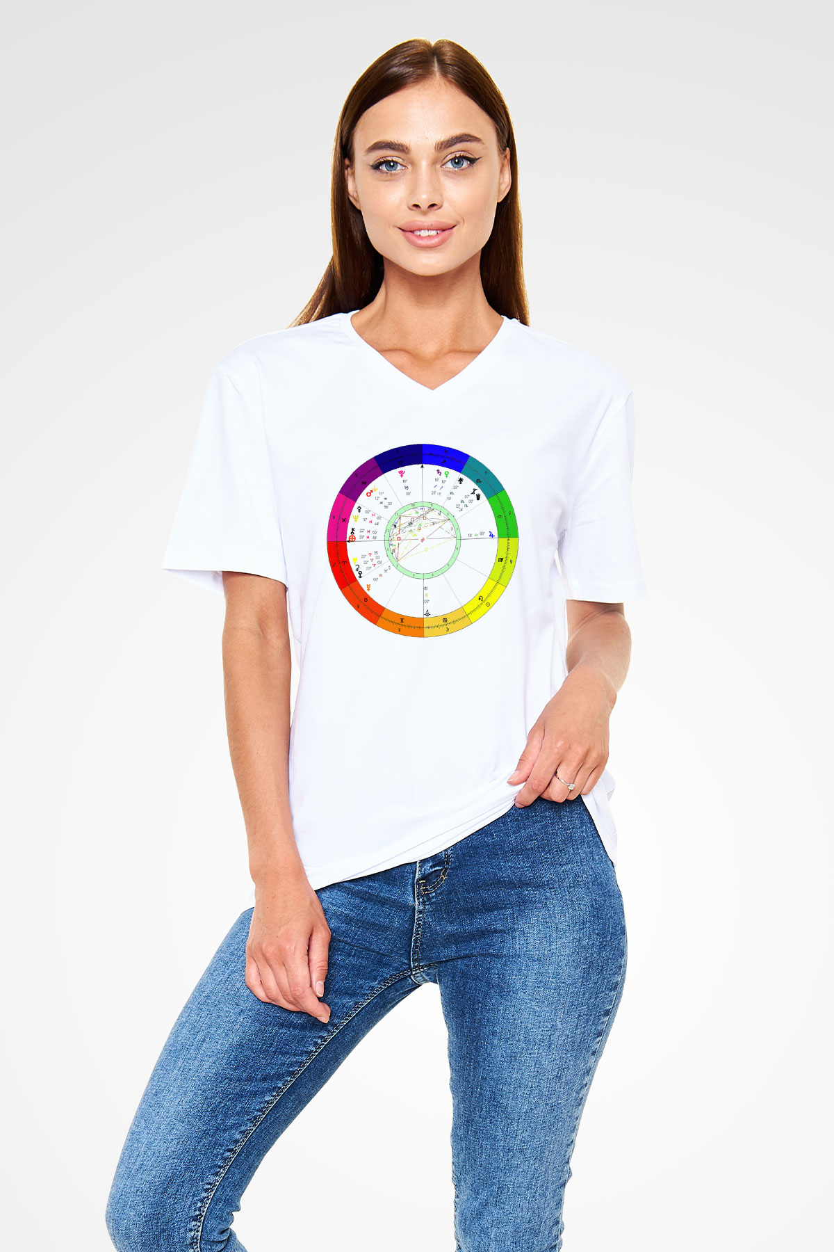 Astrolog Beyaz Unisex V Yaka Tişört T-Shirt