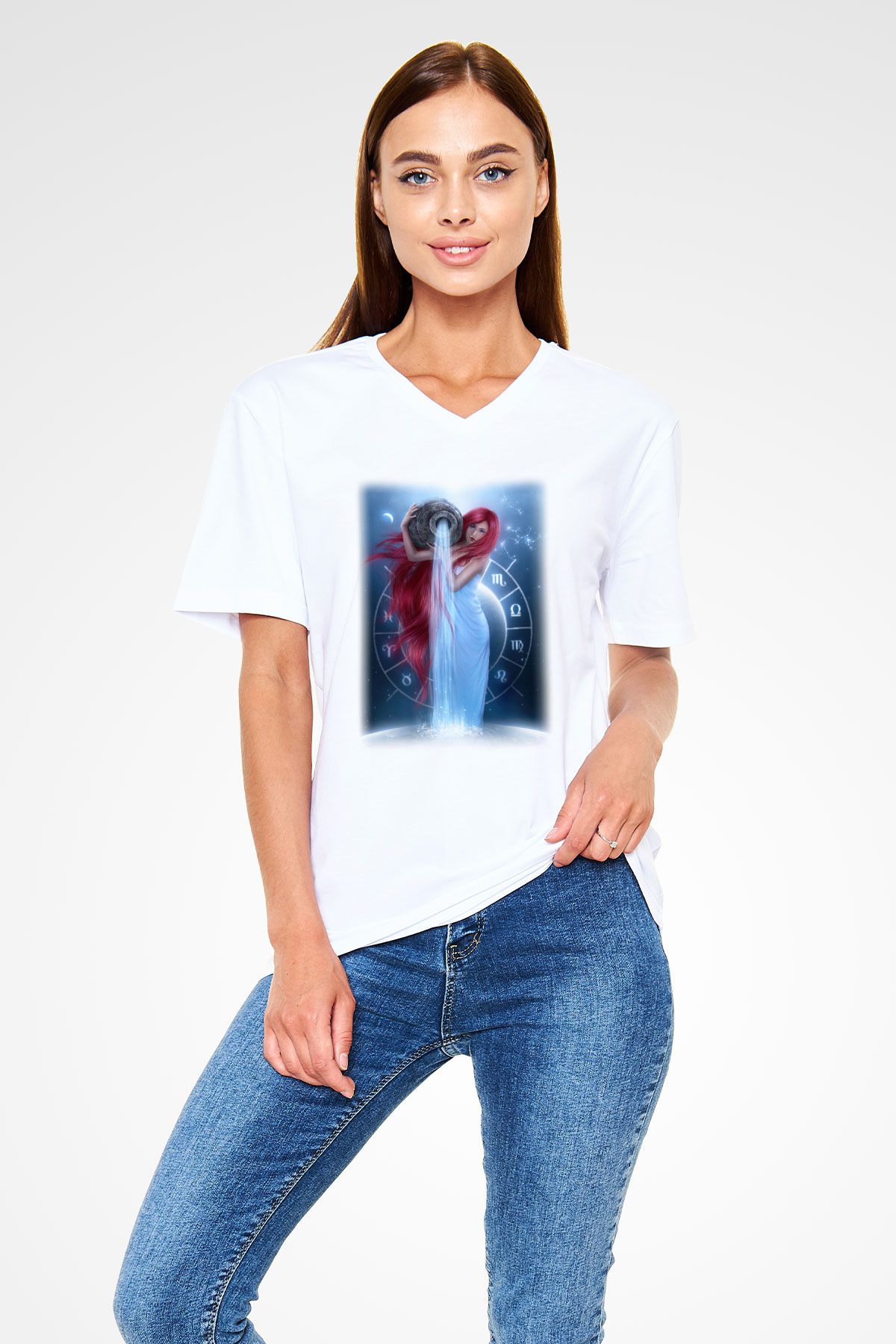 Astrolog Beyaz Unisex V Yaka Tişört T-Shirt