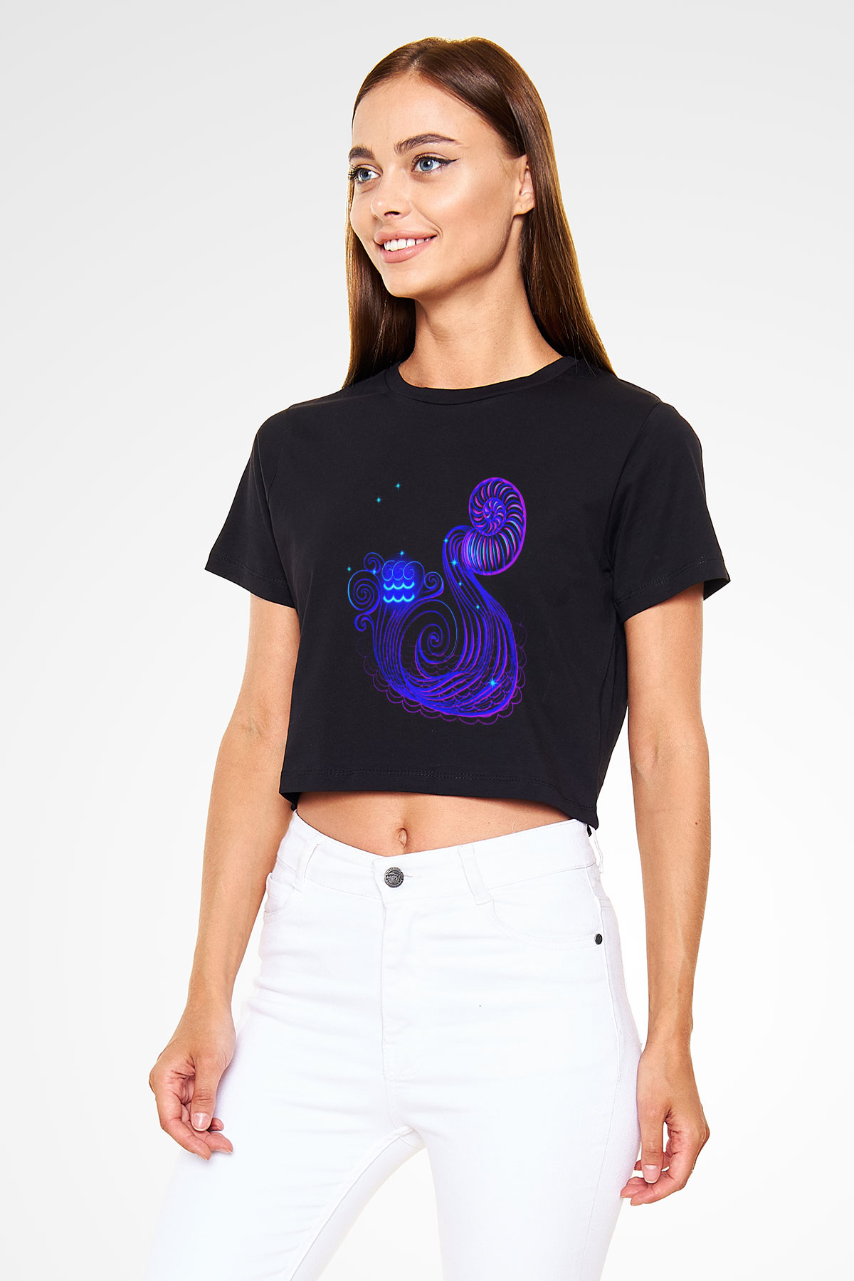 Astrolog Siyah Crop Top Tişört