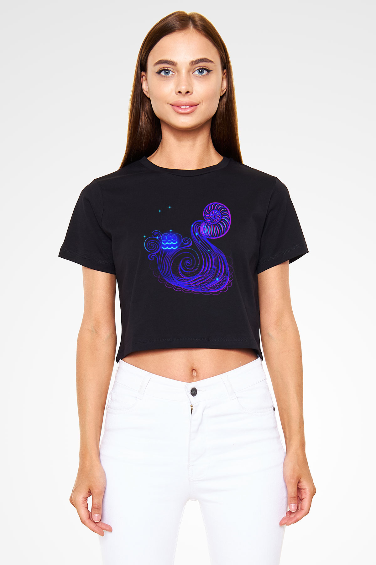Astrolog Siyah Crop Top Tişört