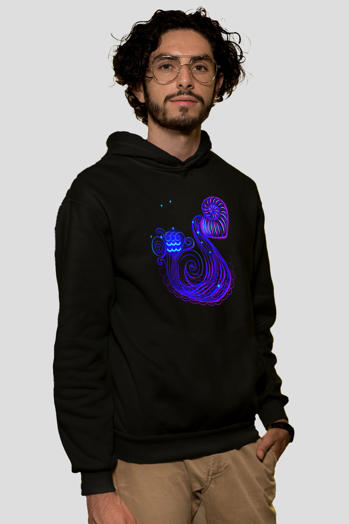 Astrolog Siyah Unisex Kapşonlu Sweatshirt