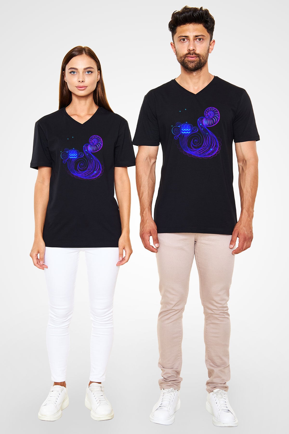 Astrolog Siyah Unisex V Yaka Tişört T-Shirt