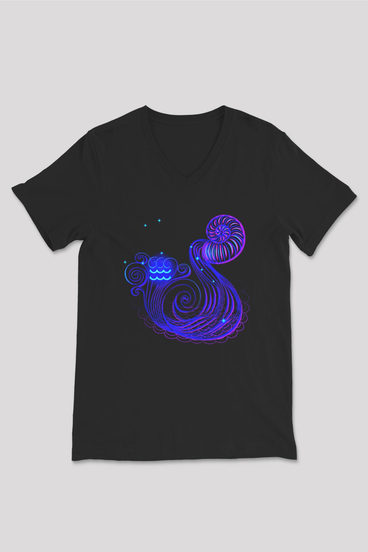 Astrolog Siyah Unisex V Yaka Tişört T-Shirt