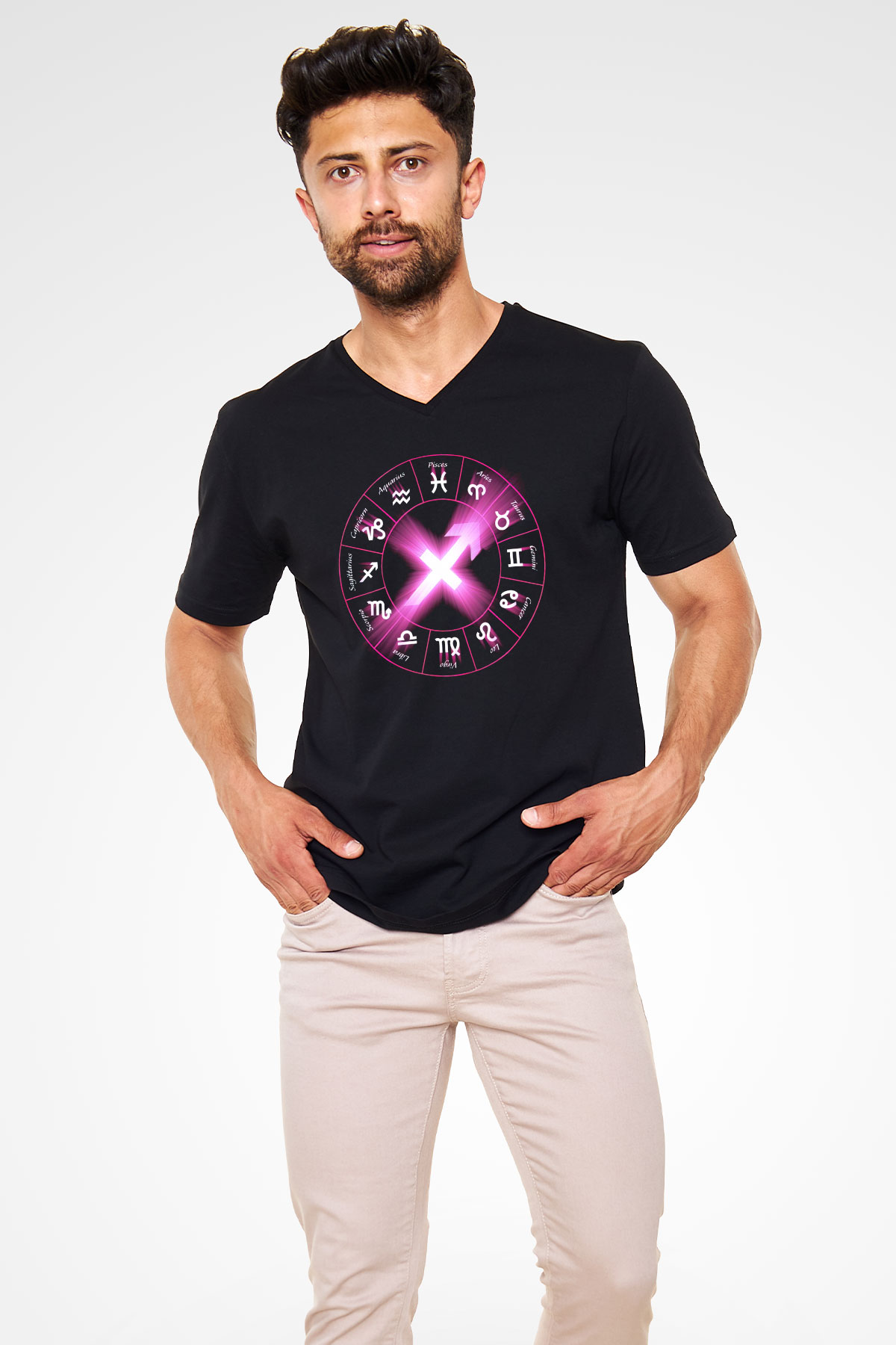 Astrolog Siyah Unisex V Yaka Tişört T-Shirt