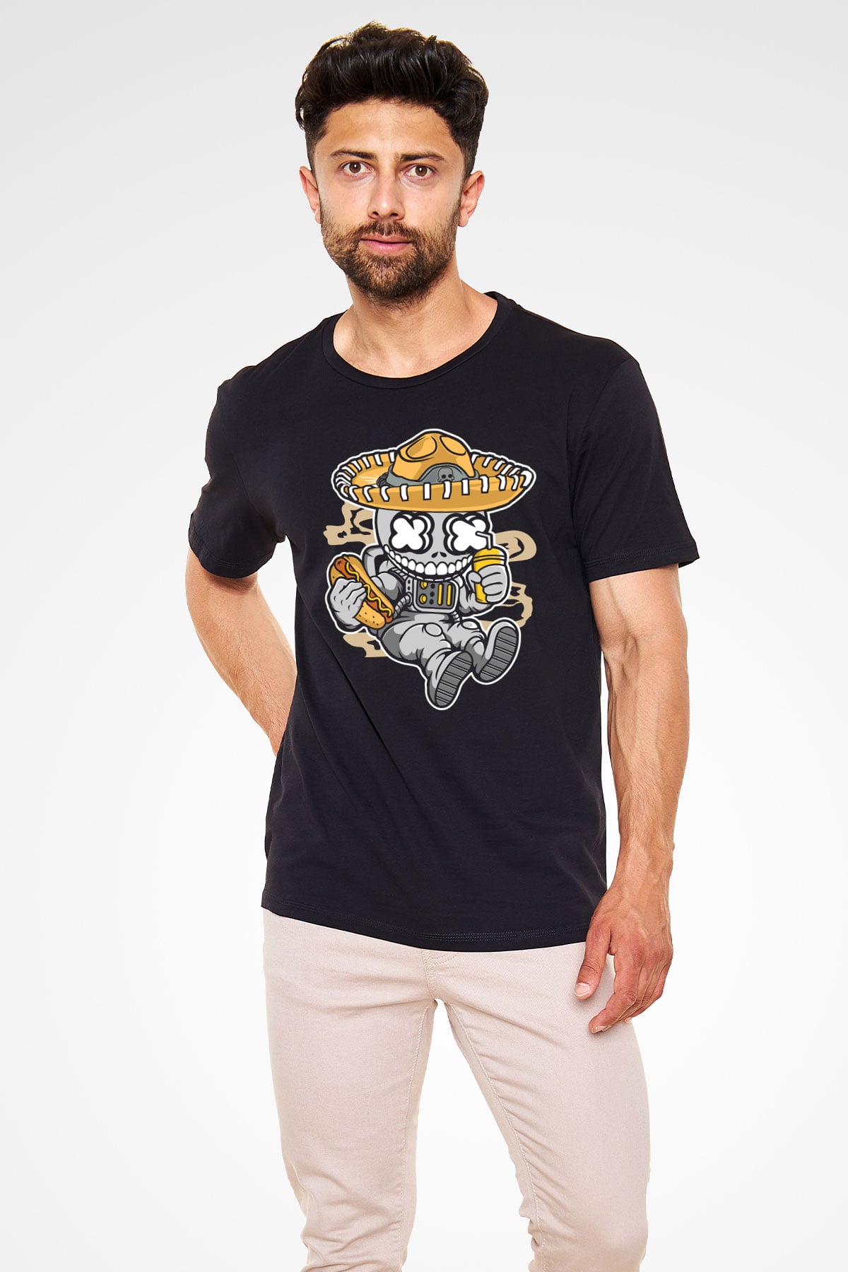 Astronaut Skull Of The Dead Baskılı Unisex Siyah Tişört