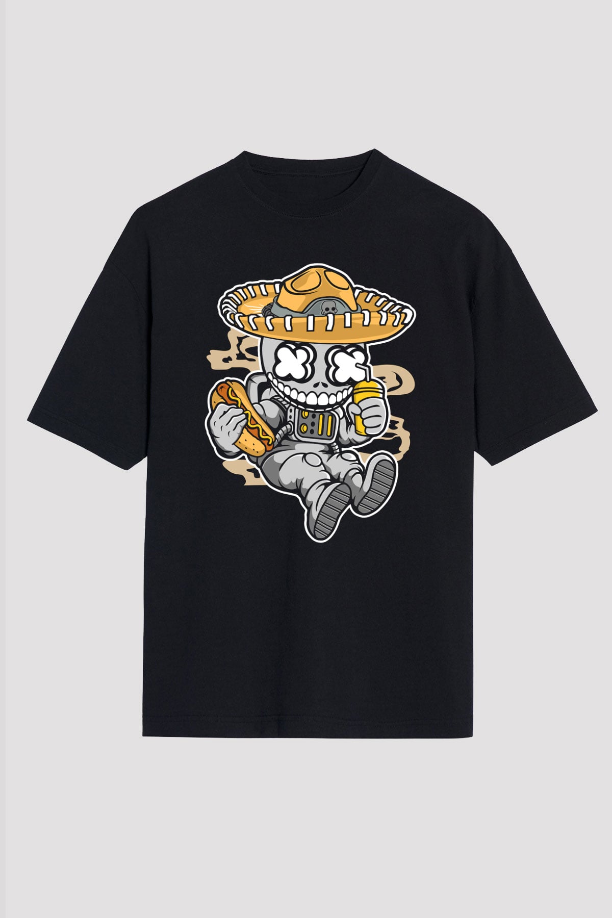Astronaut Skull Of The Dead Baskılı Unisex Siyah Oversize Tişört