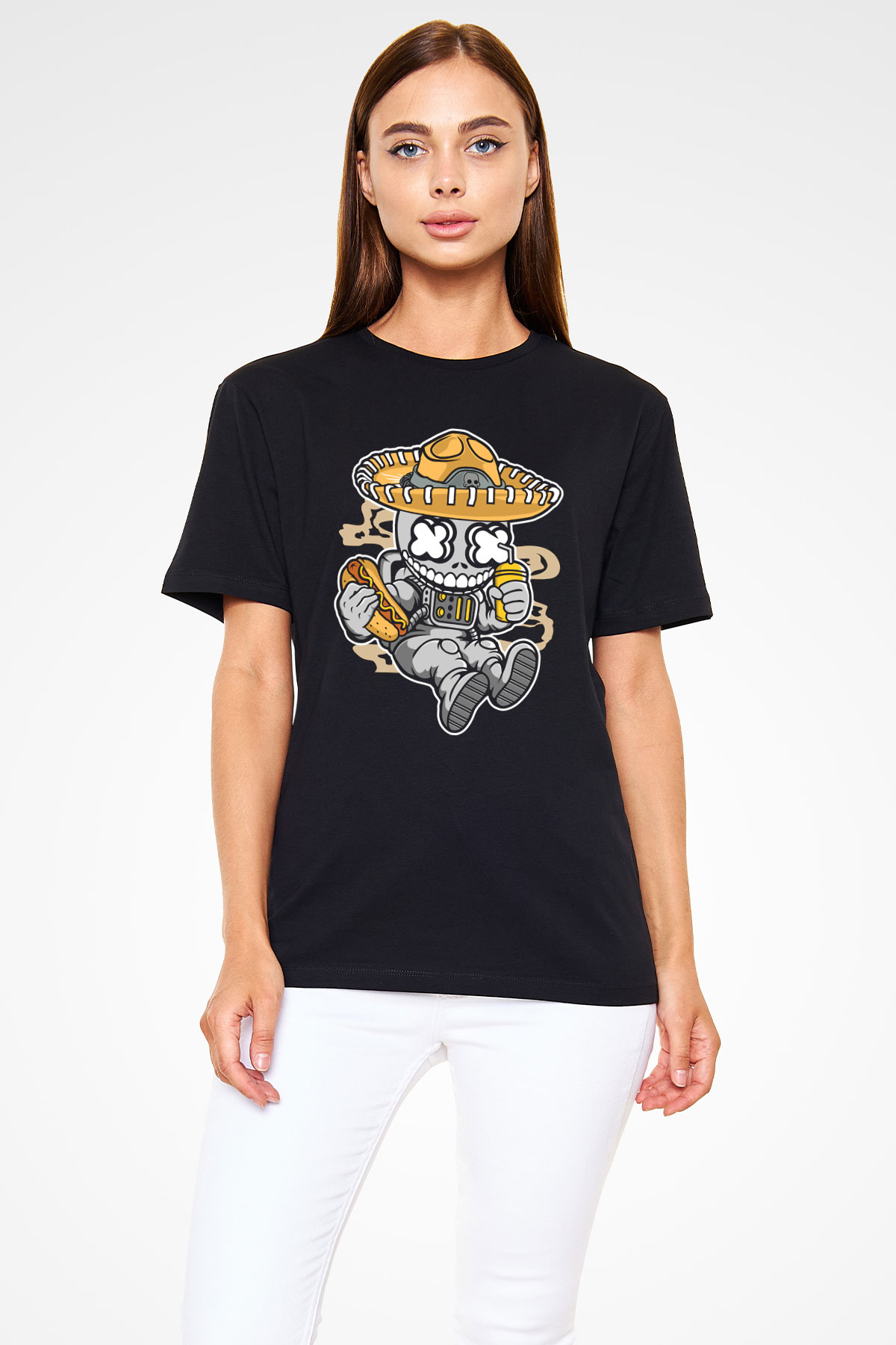 Astronaut Skull Of The Dead Baskılı Unisex Siyah Tişört