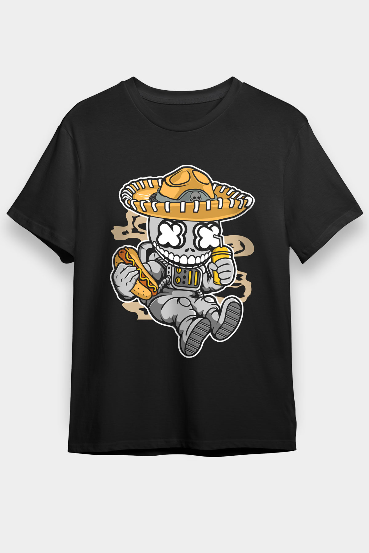 Astronaut Skull Of The Dead Baskılı Unisex Siyah Tişört