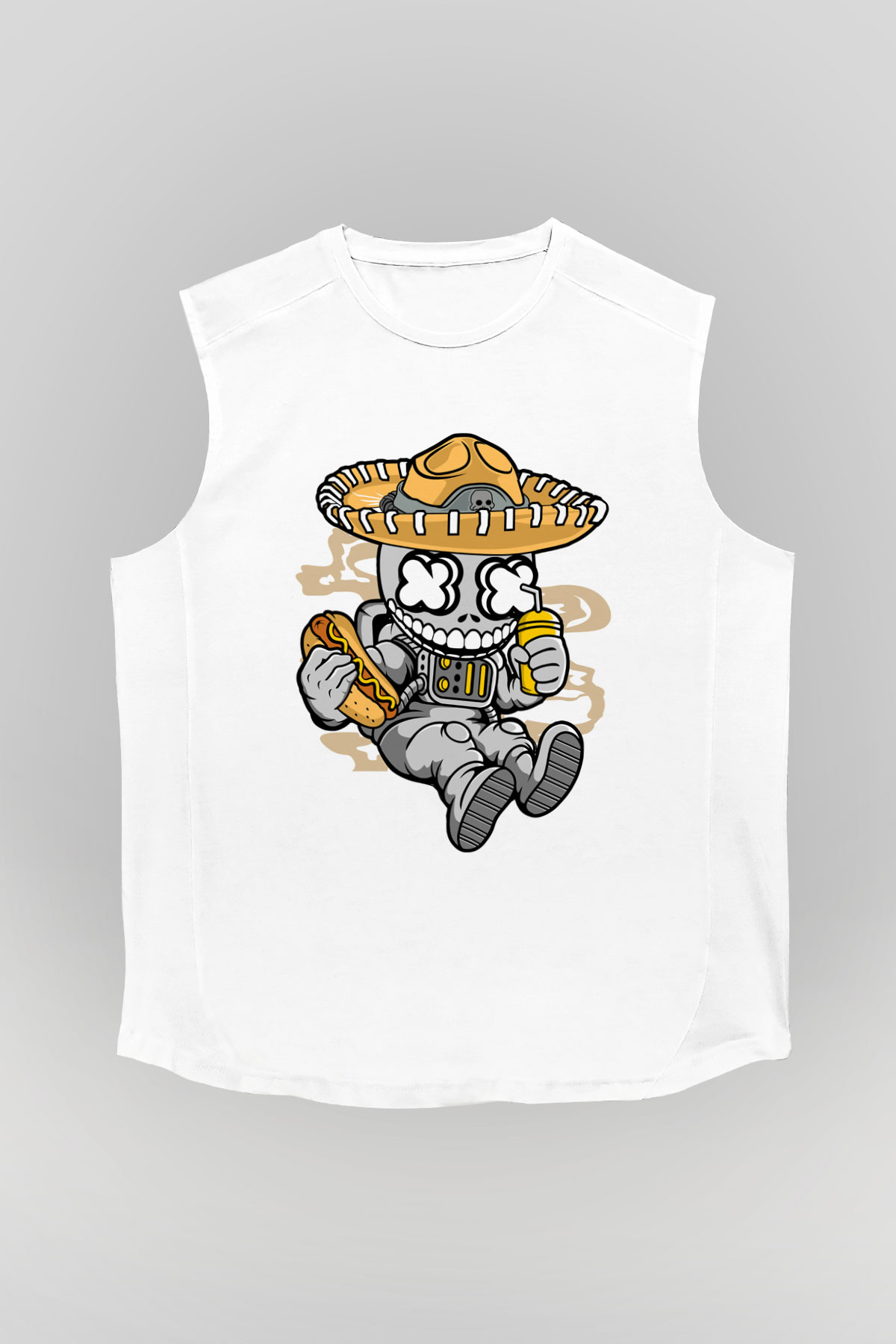 Astronaut Skull Of The Dead Baskılı Unisex Beyaz Kolsuz Tişört