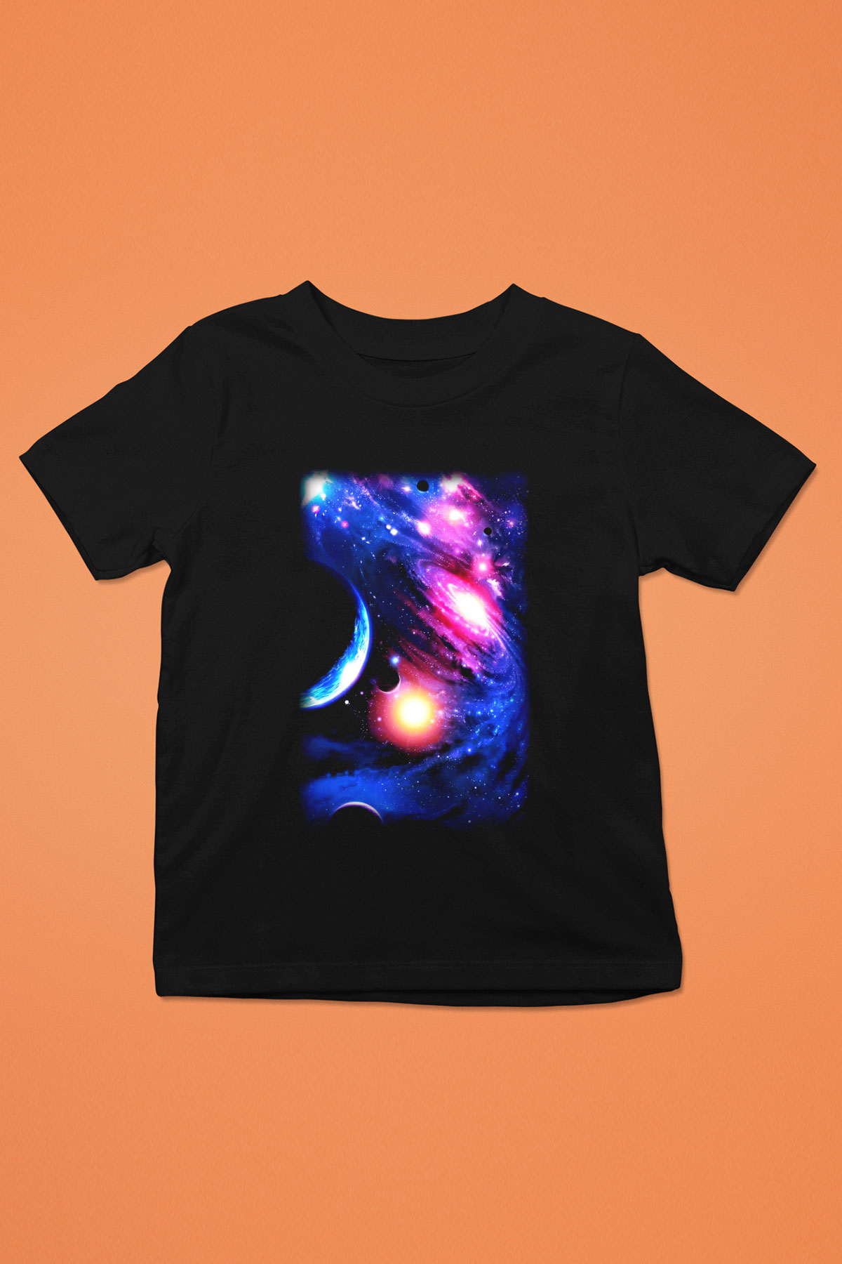 Astronom Baskılı Siyah Unisex Çocuk Tişört