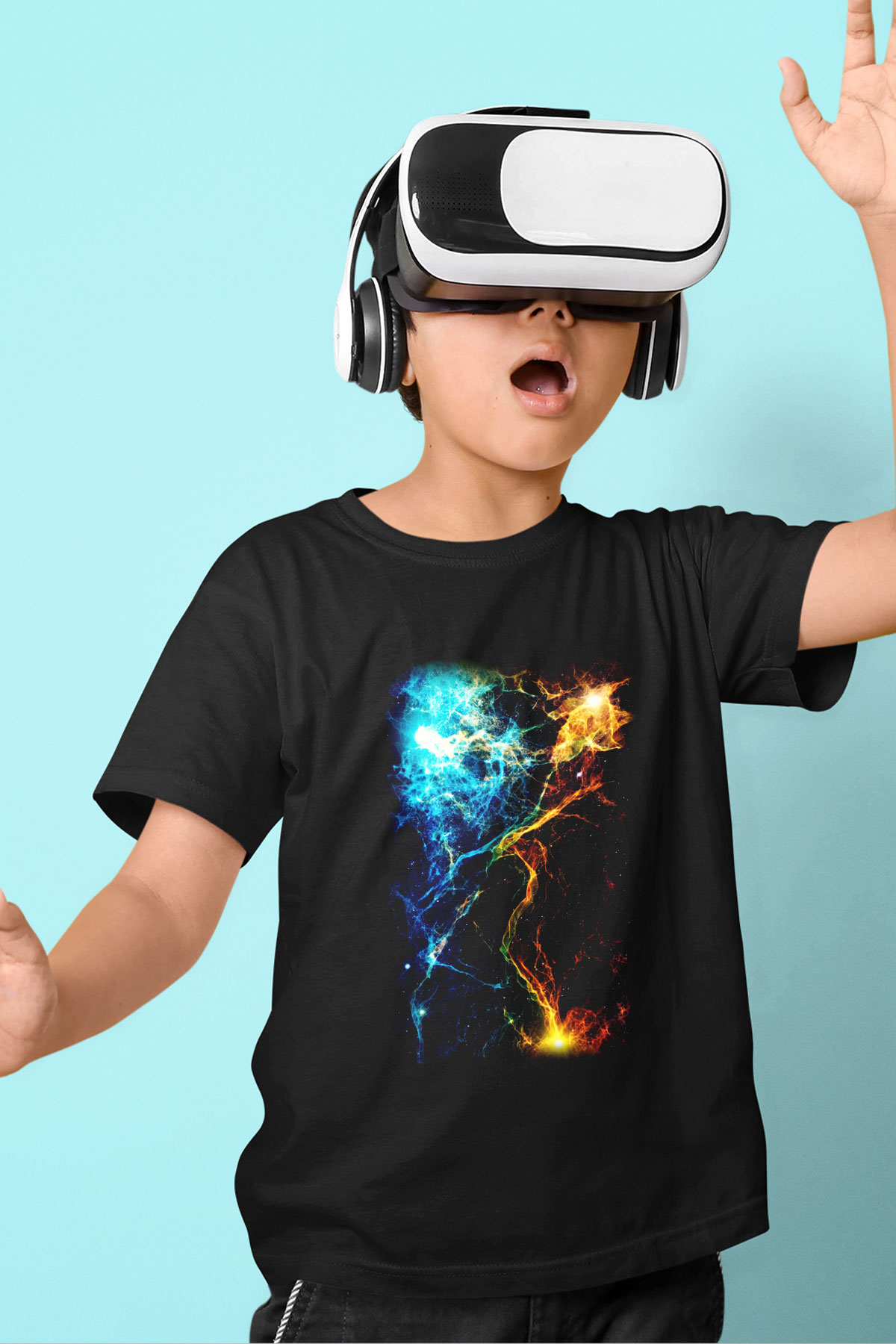 Astronom Baskılı Siyah Unisex Çocuk Tişört