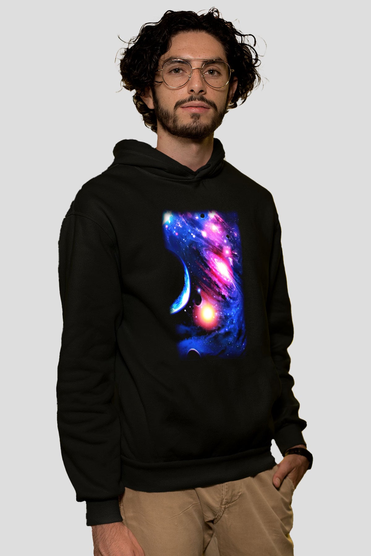 Astronom Siyah Unisex Kapşonlu Sweatshirt