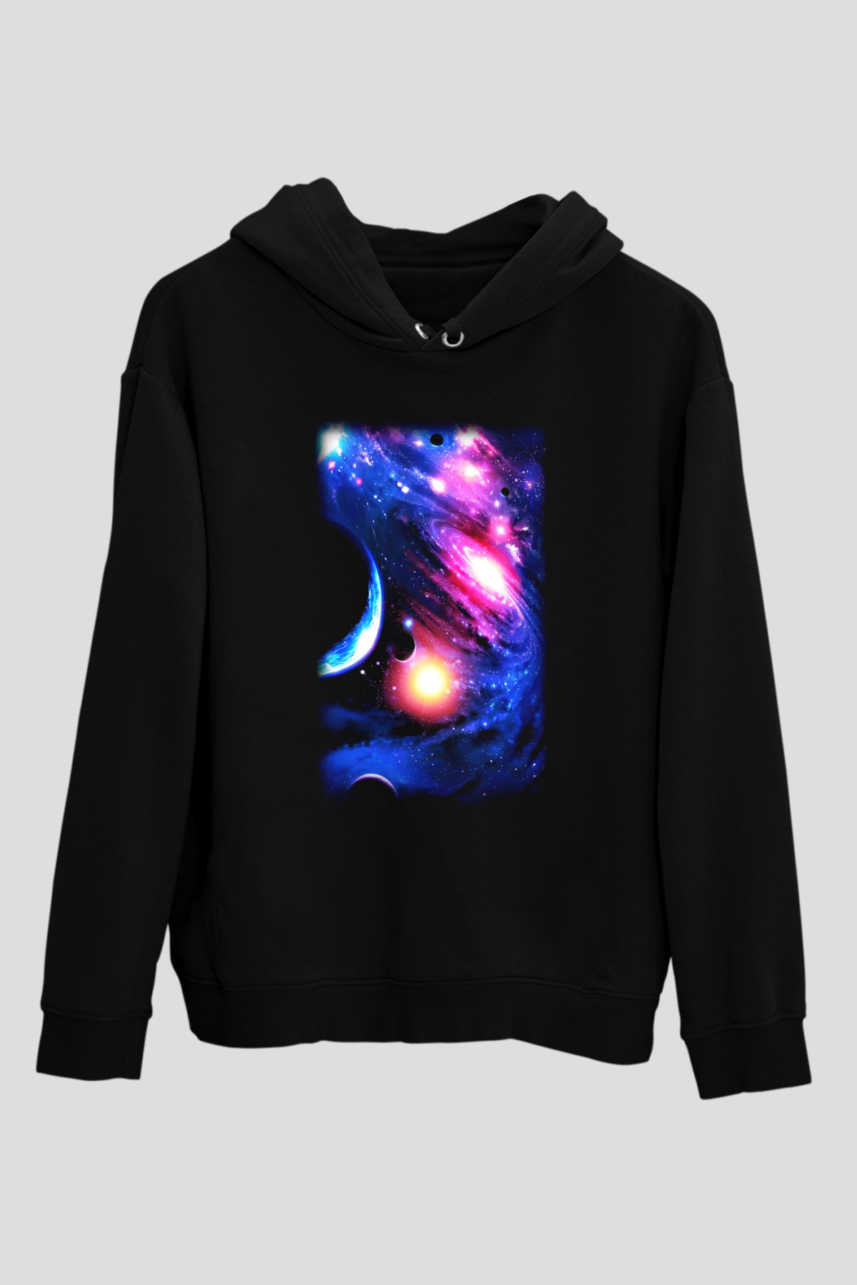 Astronom Siyah Unisex Kapşonlu Sweatshirt