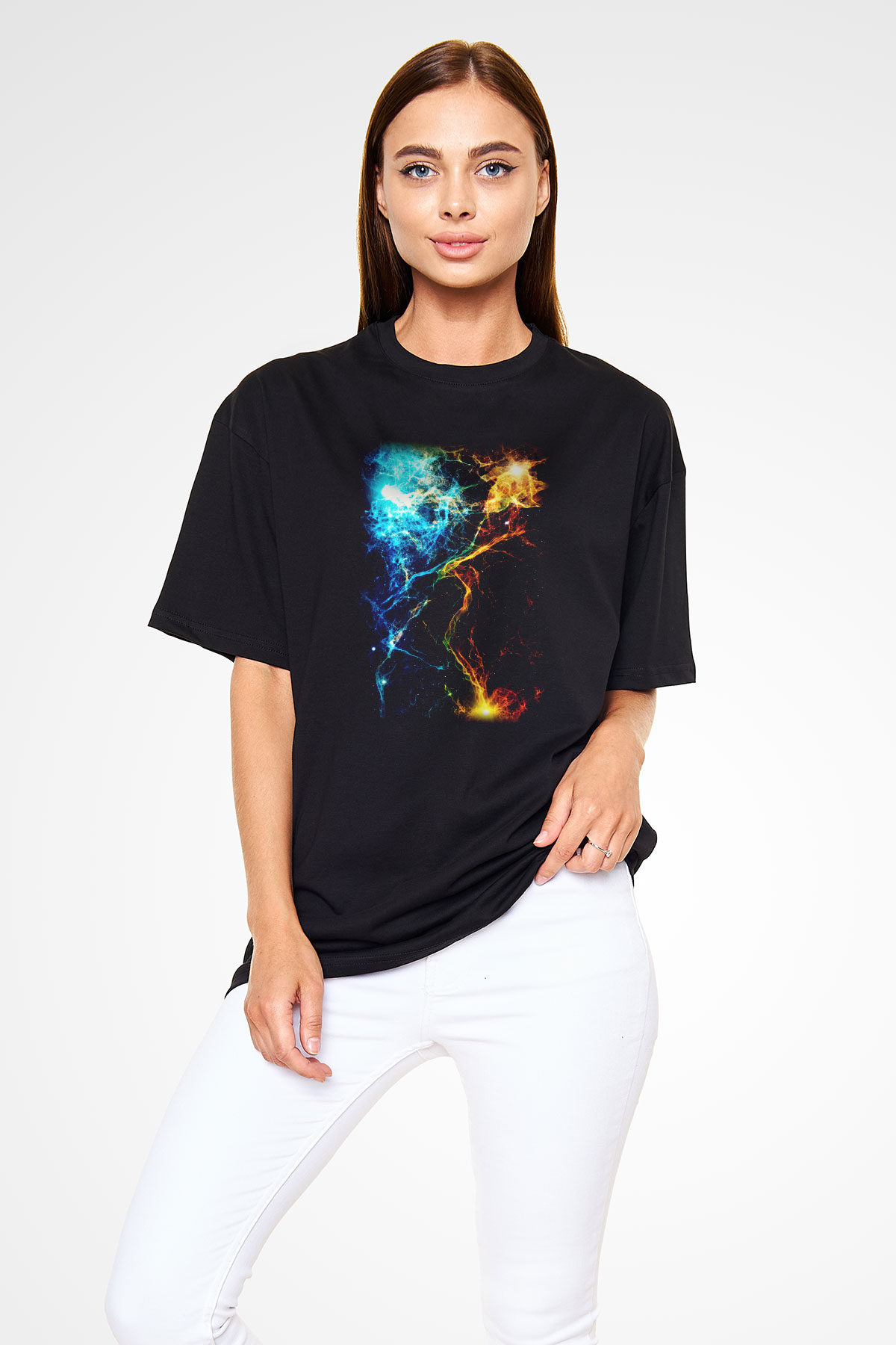 Astronom Siyah Unisex Oversize Tişört T-Shirt