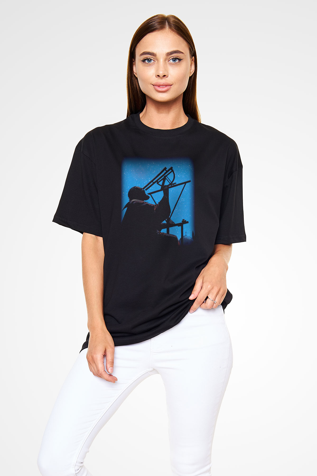 Astronom Siyah Unisex Oversize Tişört T-Shirt