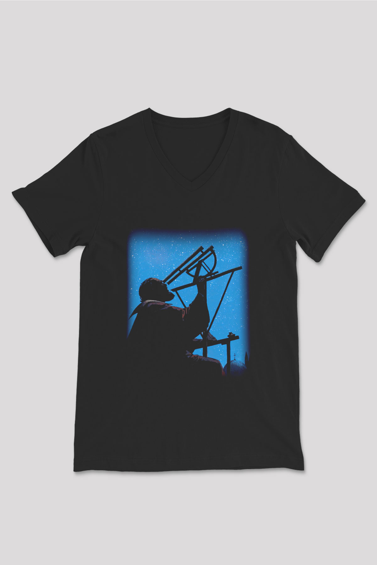 Astronom Siyah Unisex V Yaka Tişört T-Shirt