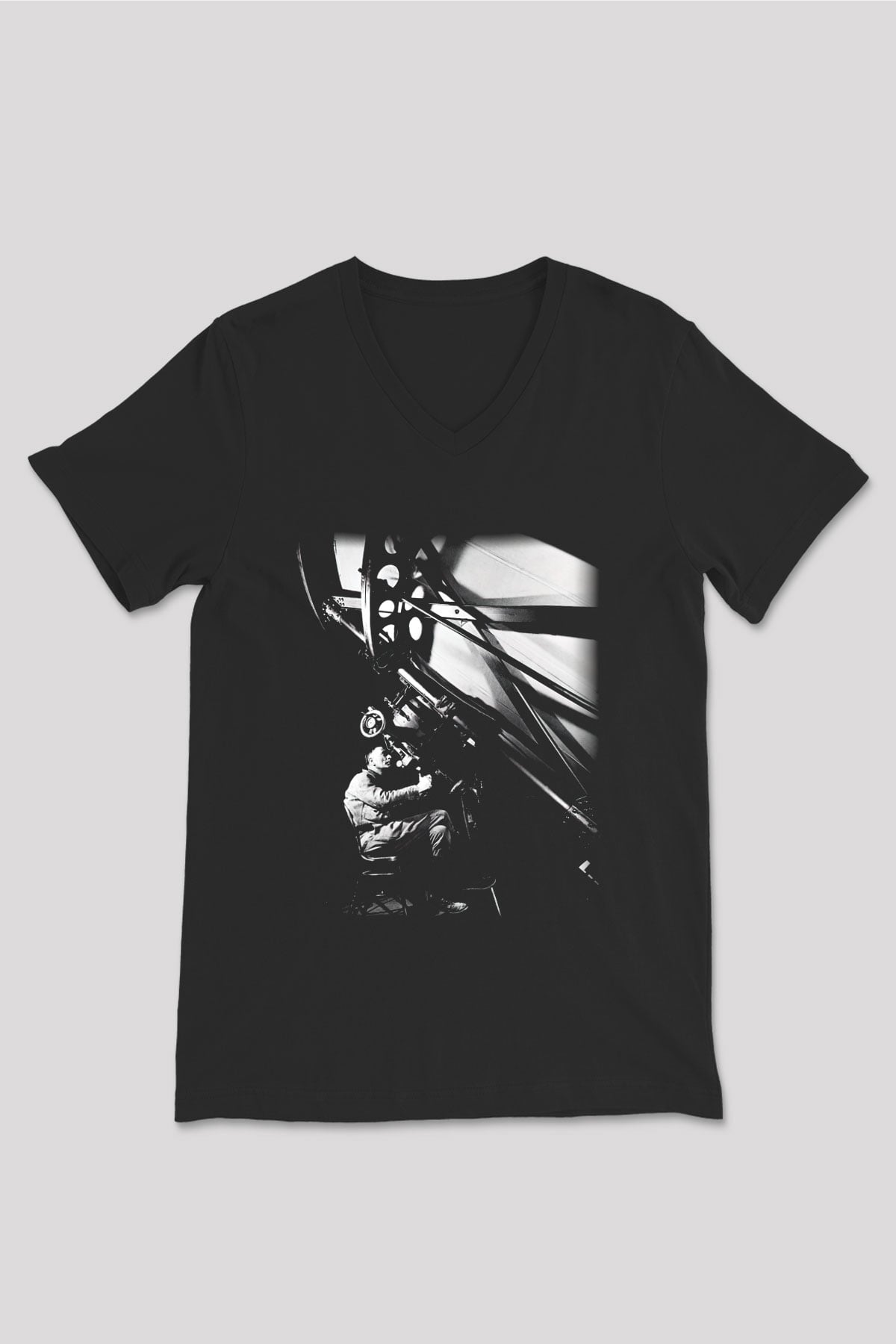 Astronom Siyah Unisex V Yaka Tişört T-Shirt