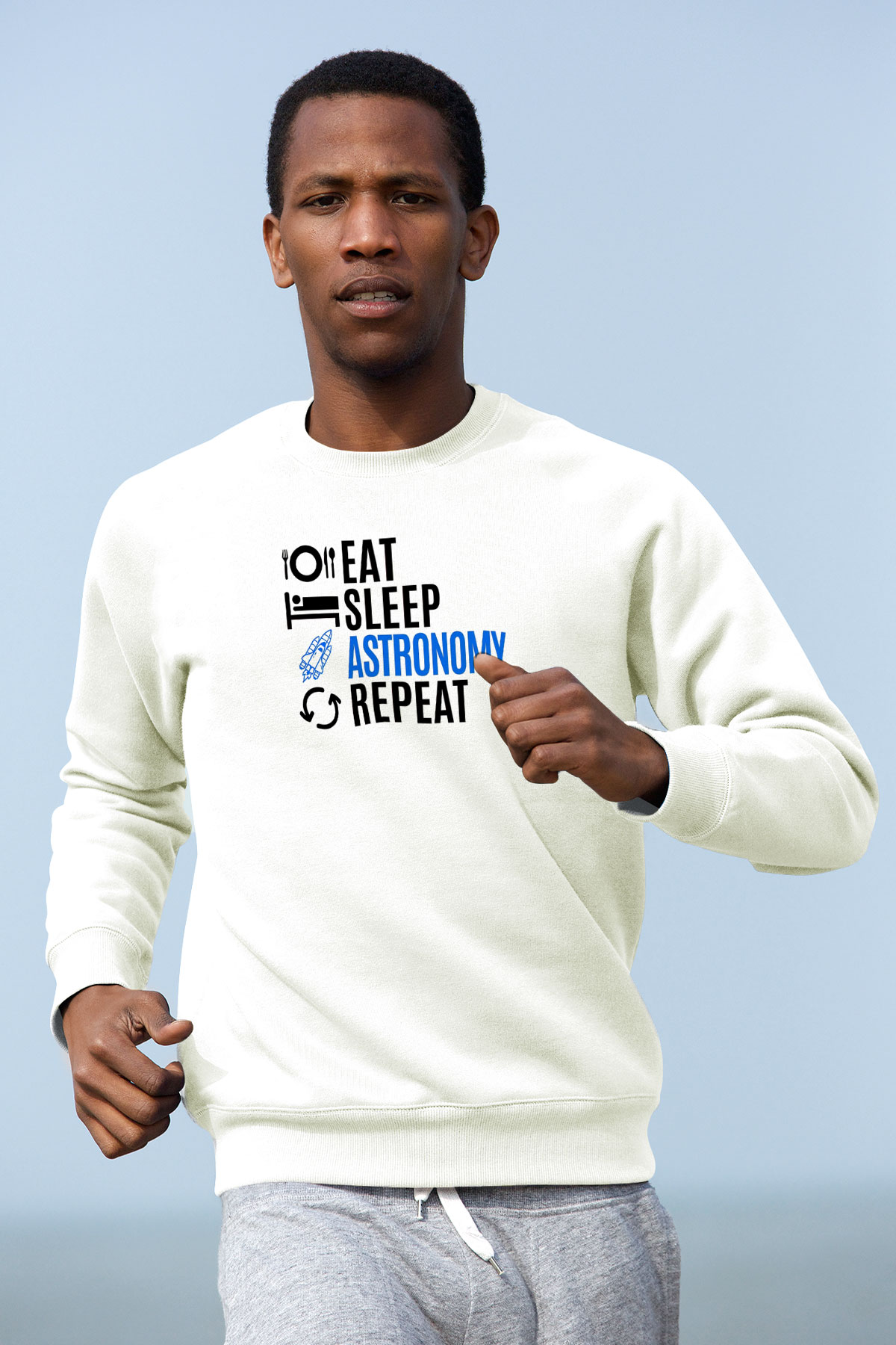 Astronomi Baskılı Unisex Ekru Sweatshirt