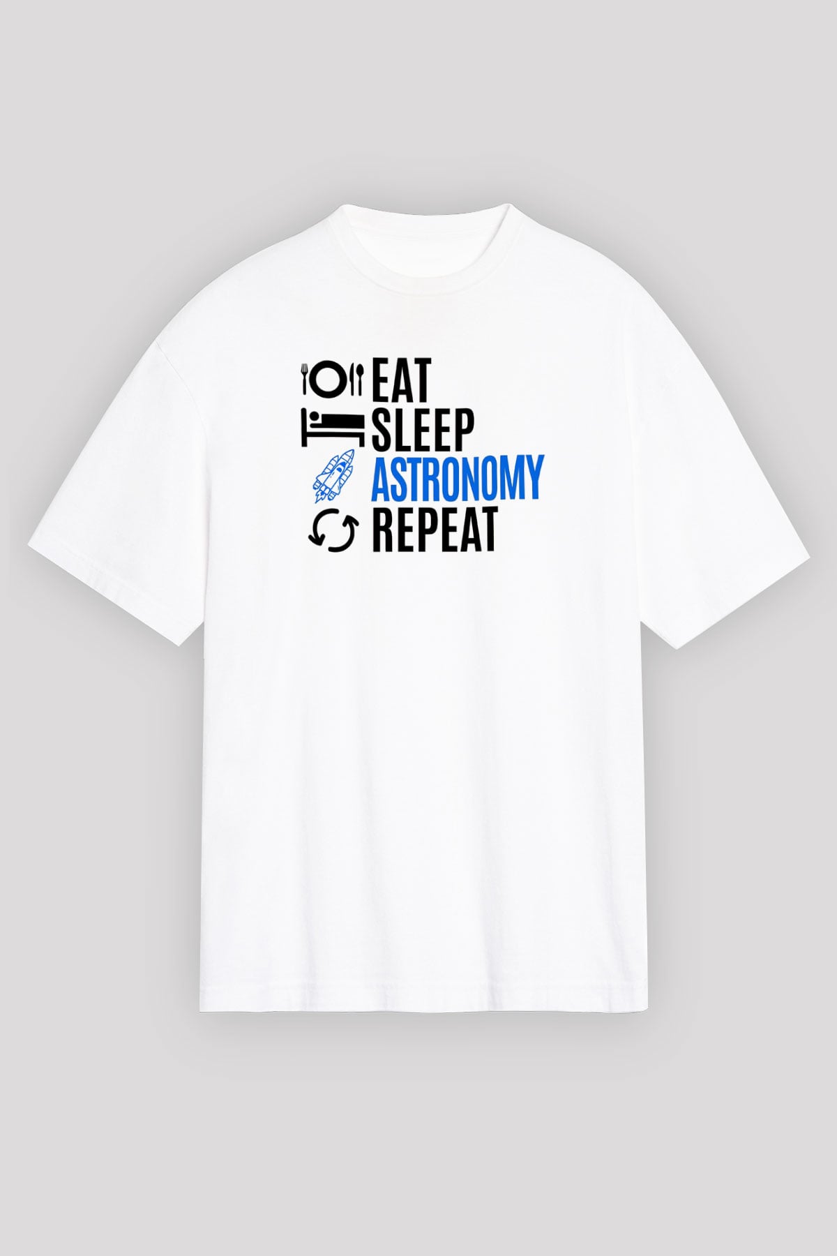 Astronomi Baskılı Unisex Oversize Beyaz Tişört - Tshirt