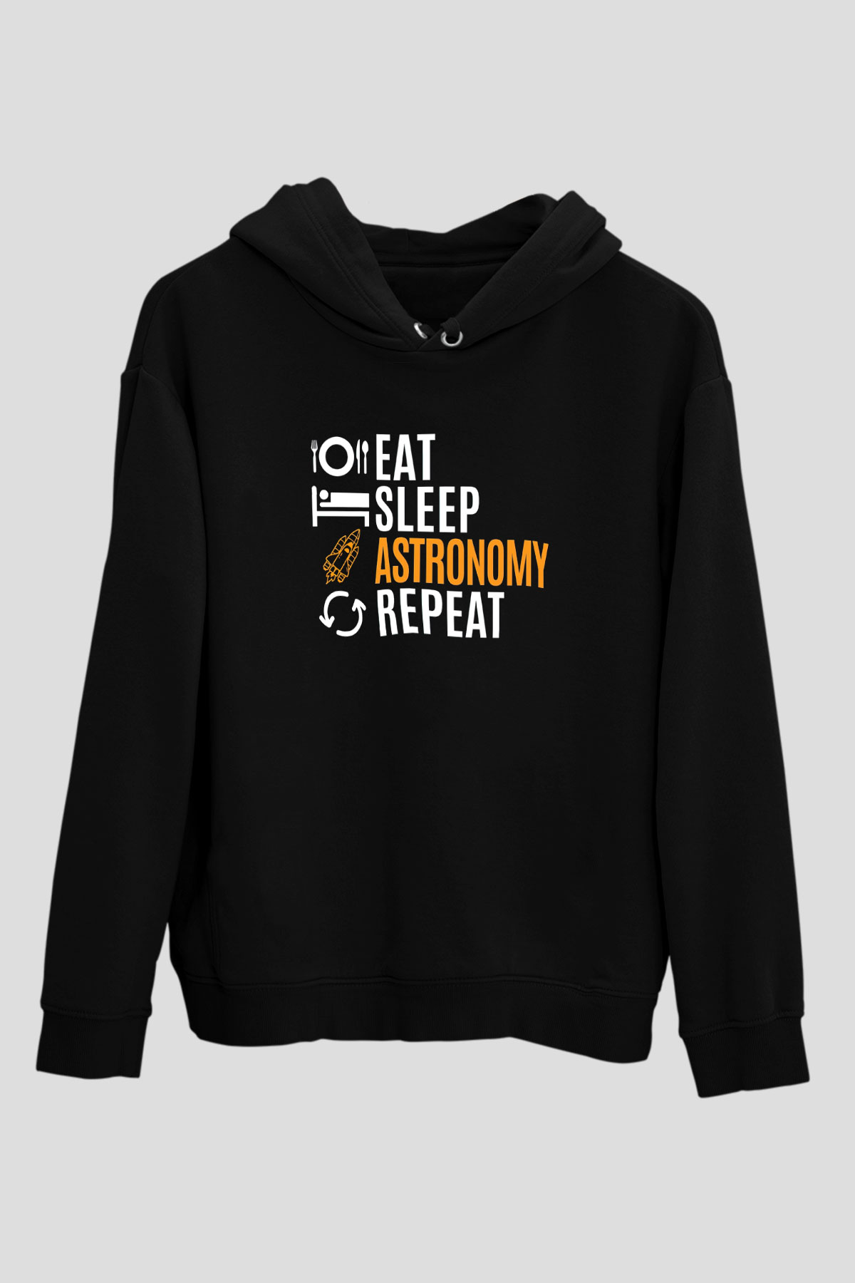 Astronomi Baskılı Unisex Siyah Hoodie