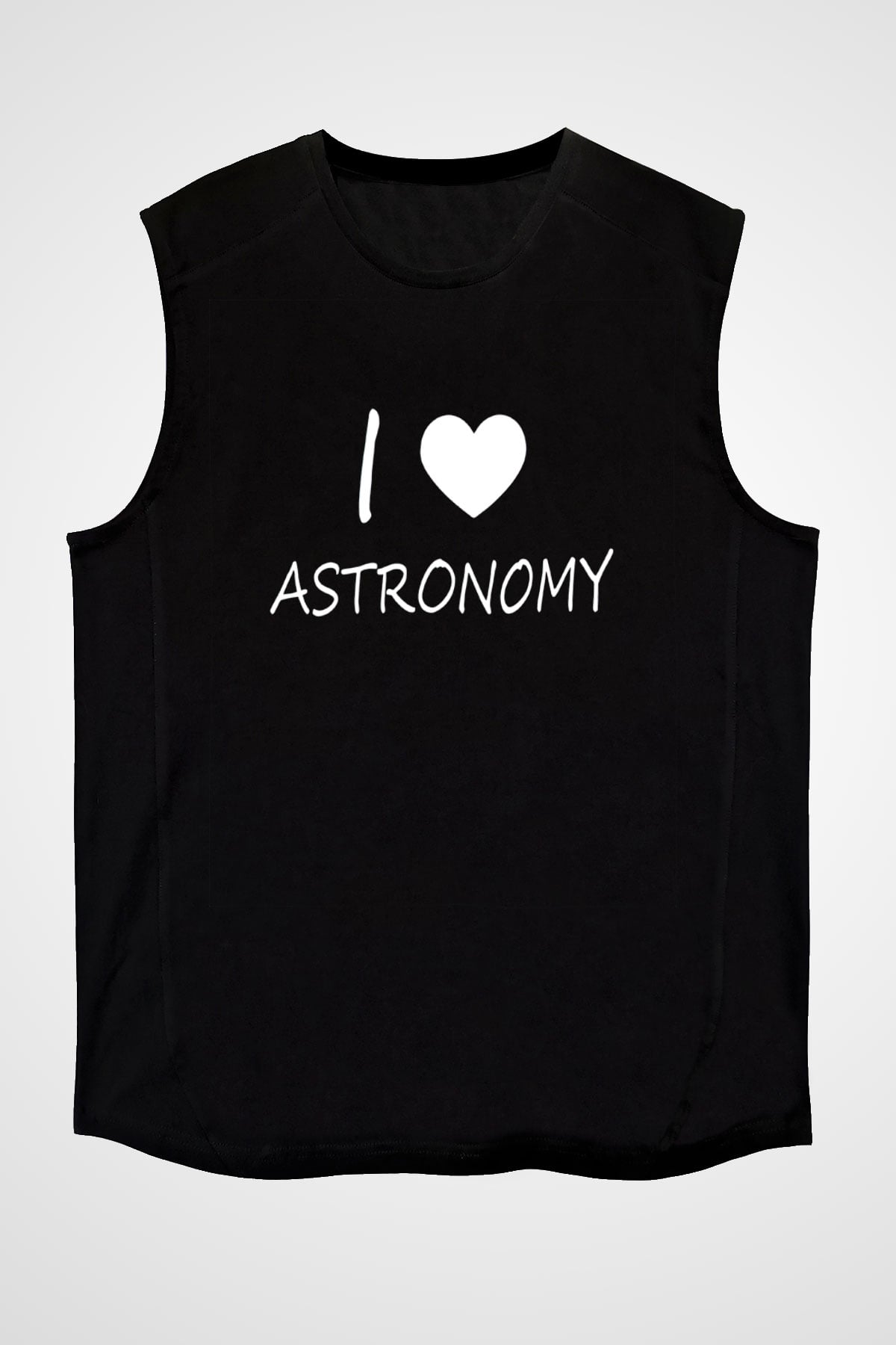 Astronomi Sevenler Baskılı Unisex Kolsuz Siyah Tişört - Tshirt